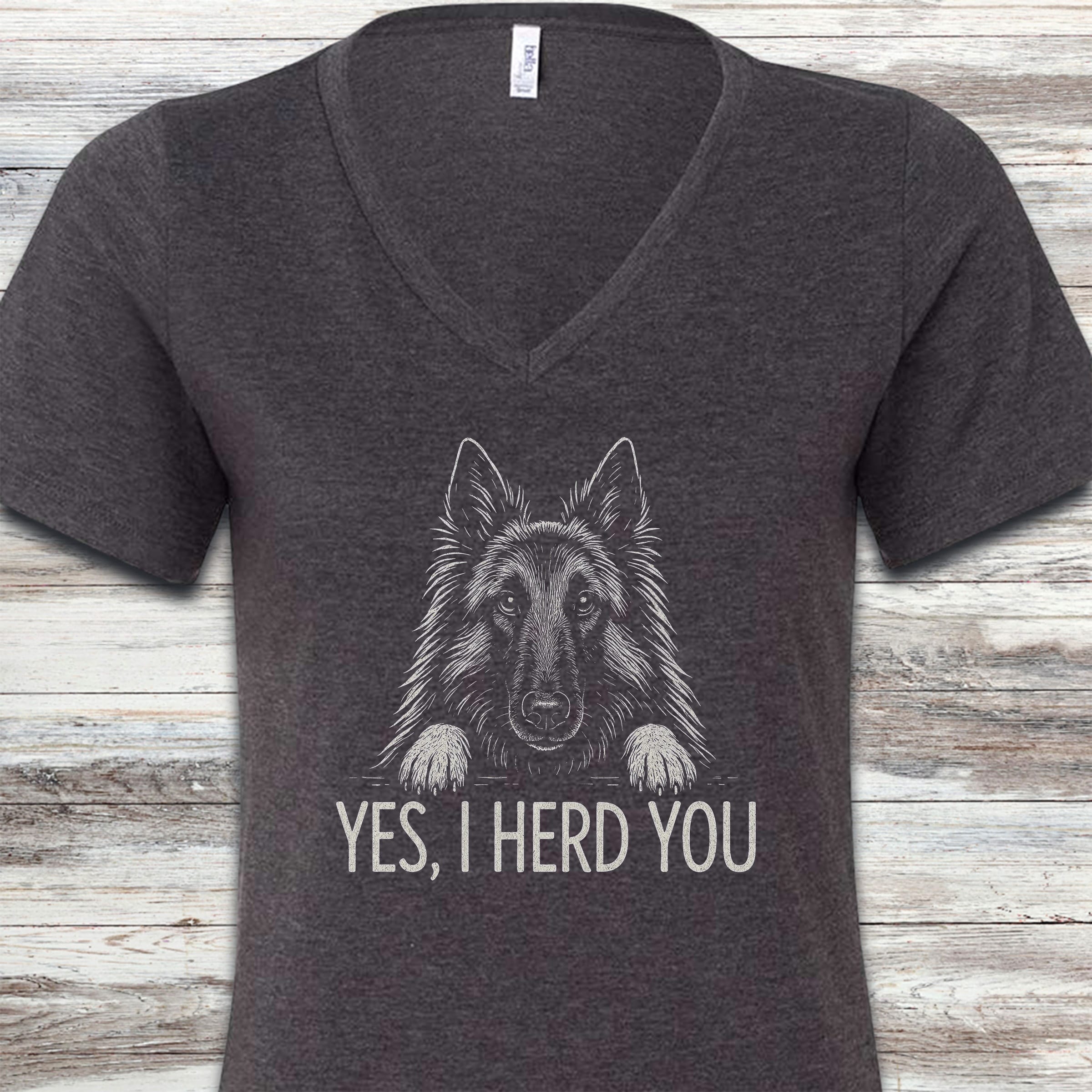 Belgian Tervuren Herd You V-Neck Tee - Dark Grey Heather