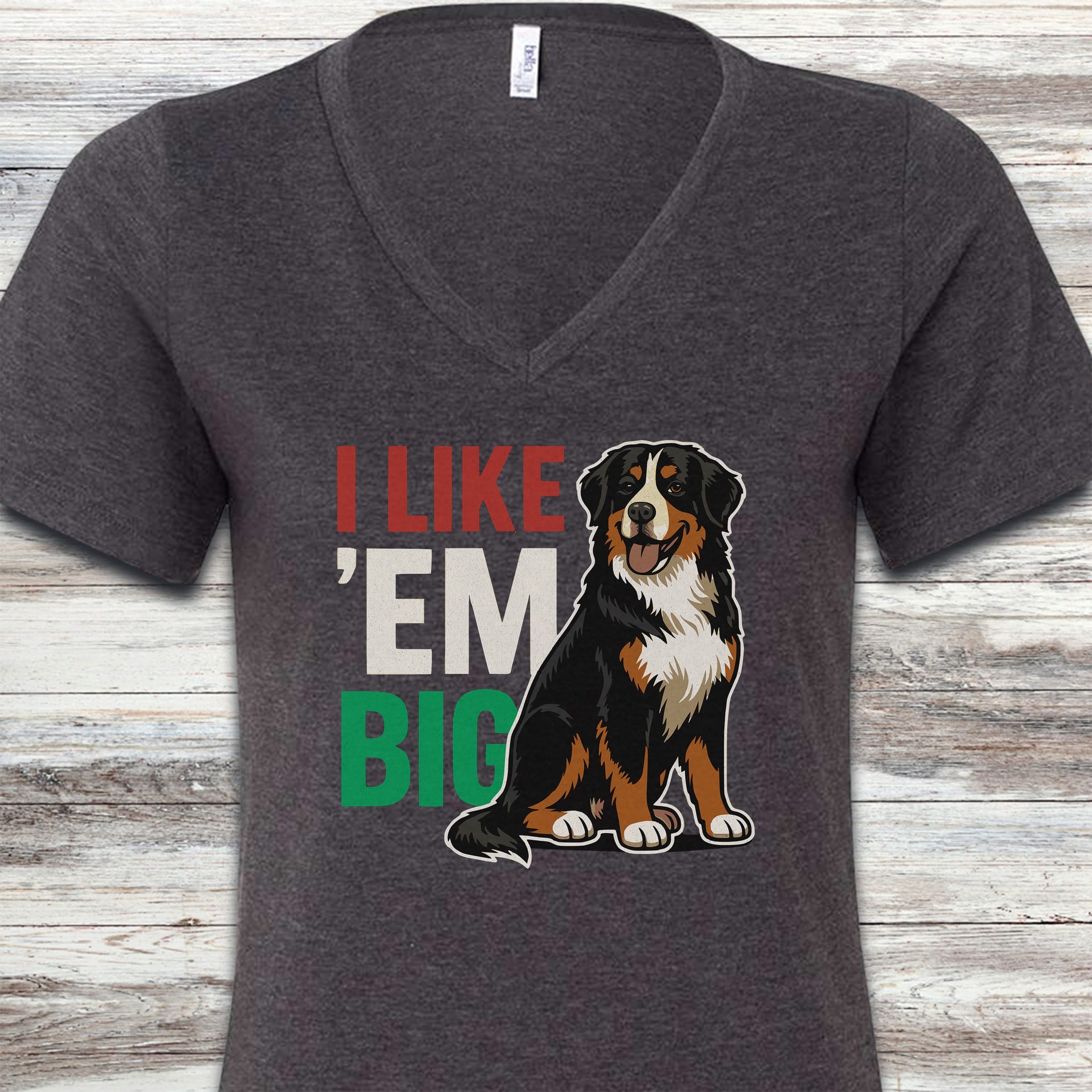 Bernese Mountain Dog Big V-Neck Tee - Dark Grey Heather