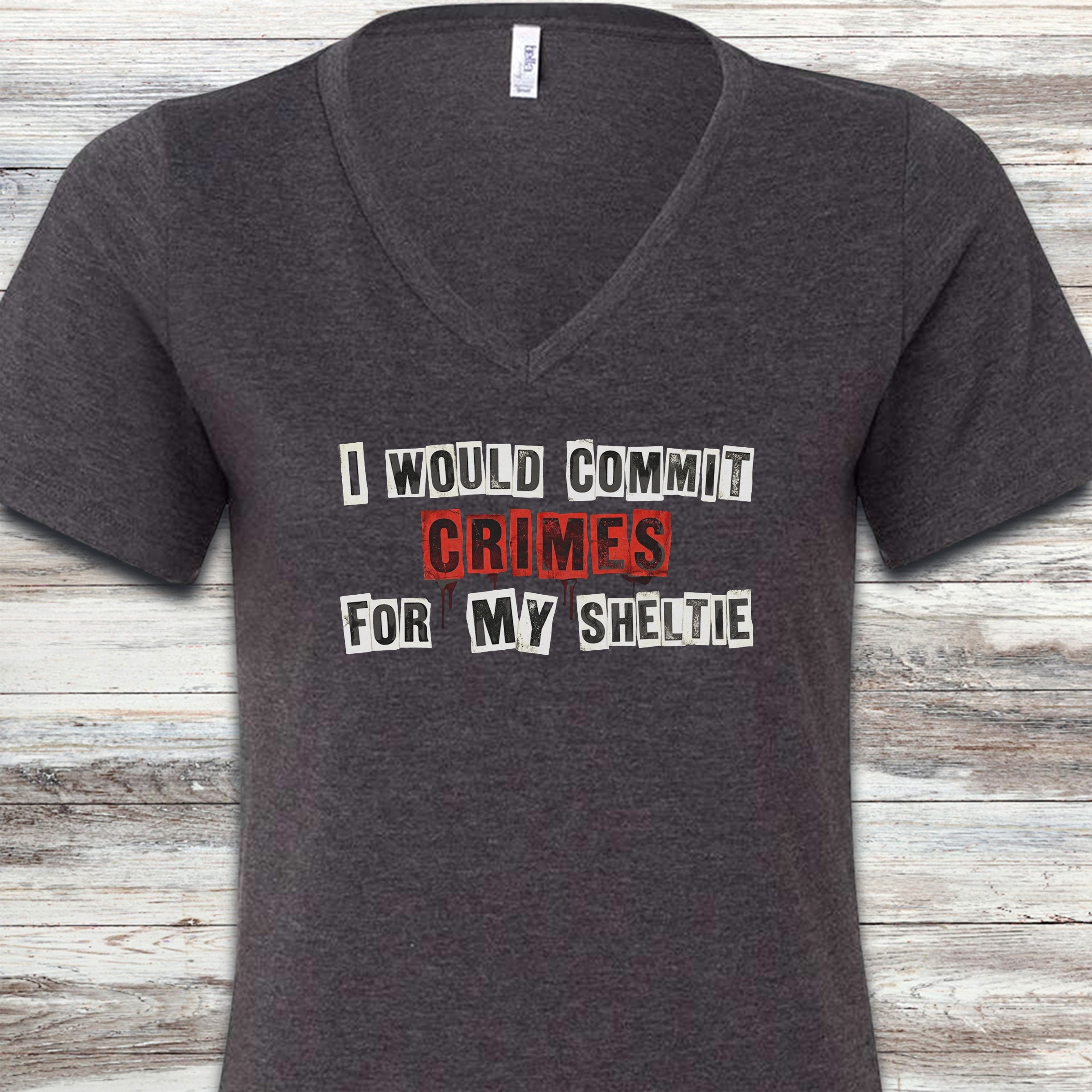 Shetland Sheepdog Crimes V-Neck Tee - Dark Grey Heather