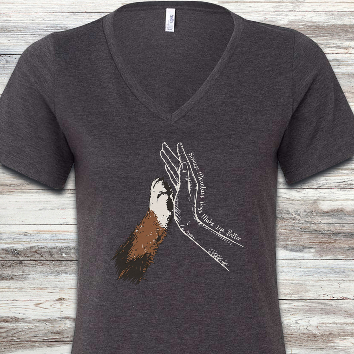 Bernese Mountain Dog Together V-Neck Tee - Dark Grey Heather