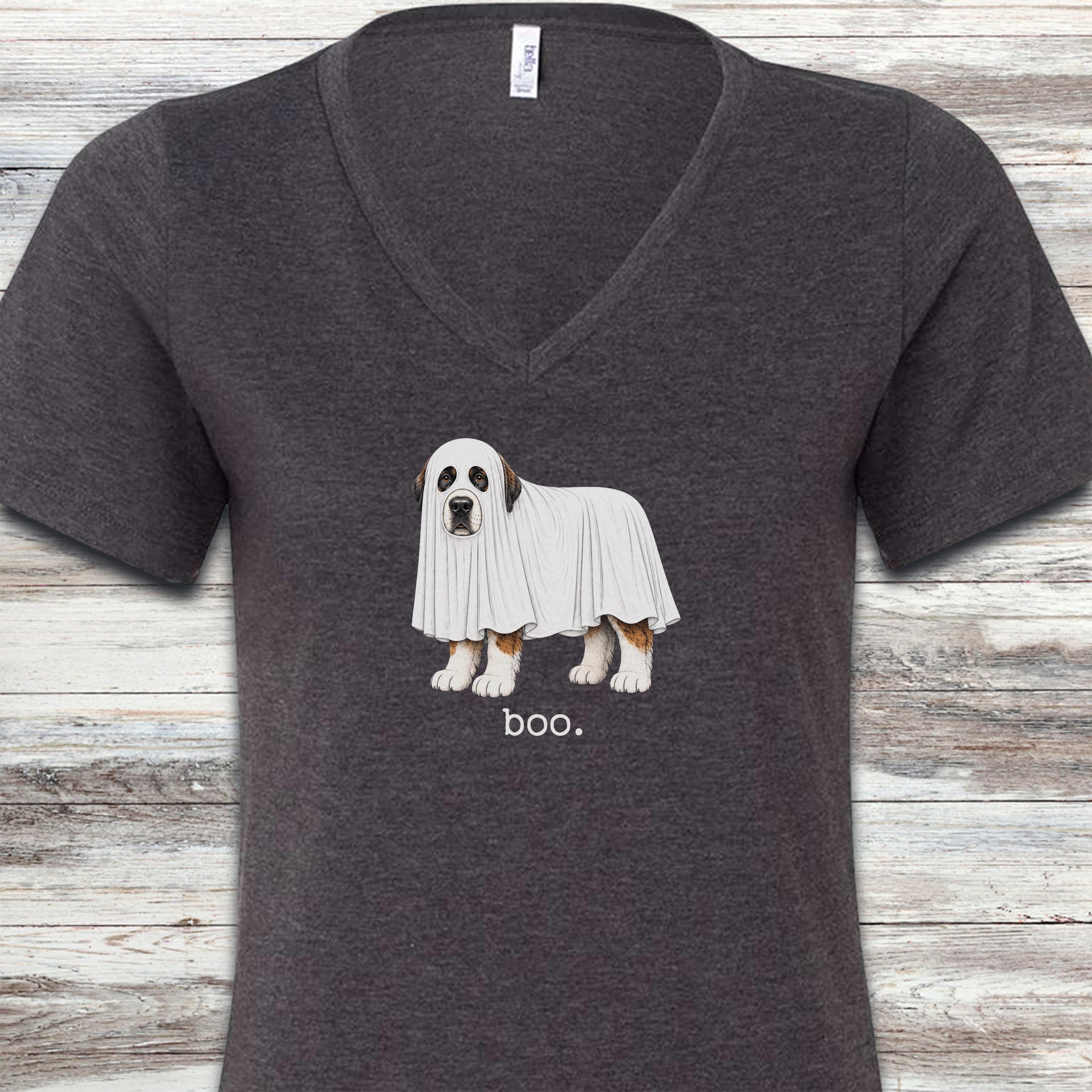 Saint Bernard Boo V-Neck Tee - Dark Grey Heather