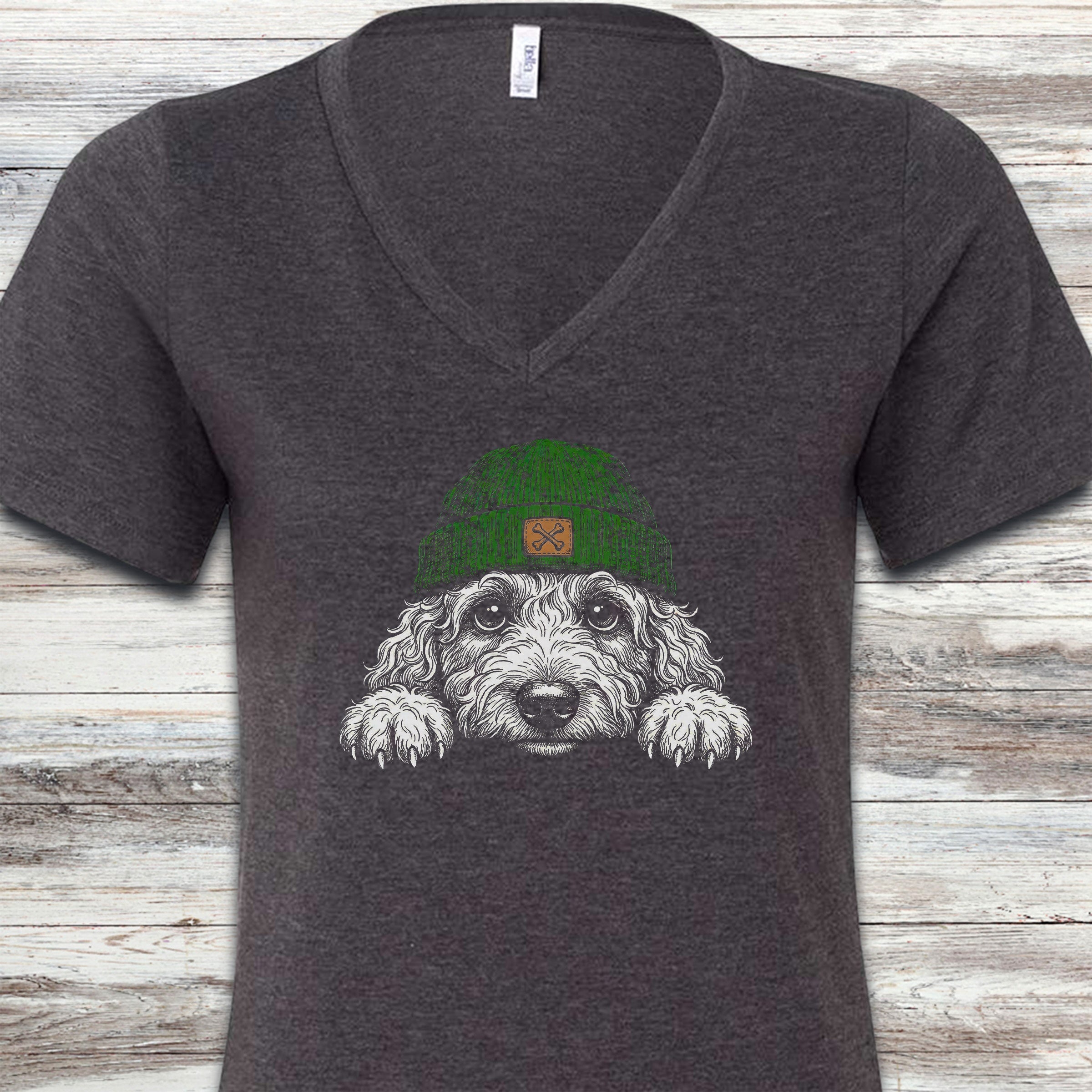 Doodle Peek-A-Doo V-Neck Tee - Dark Grey Heather