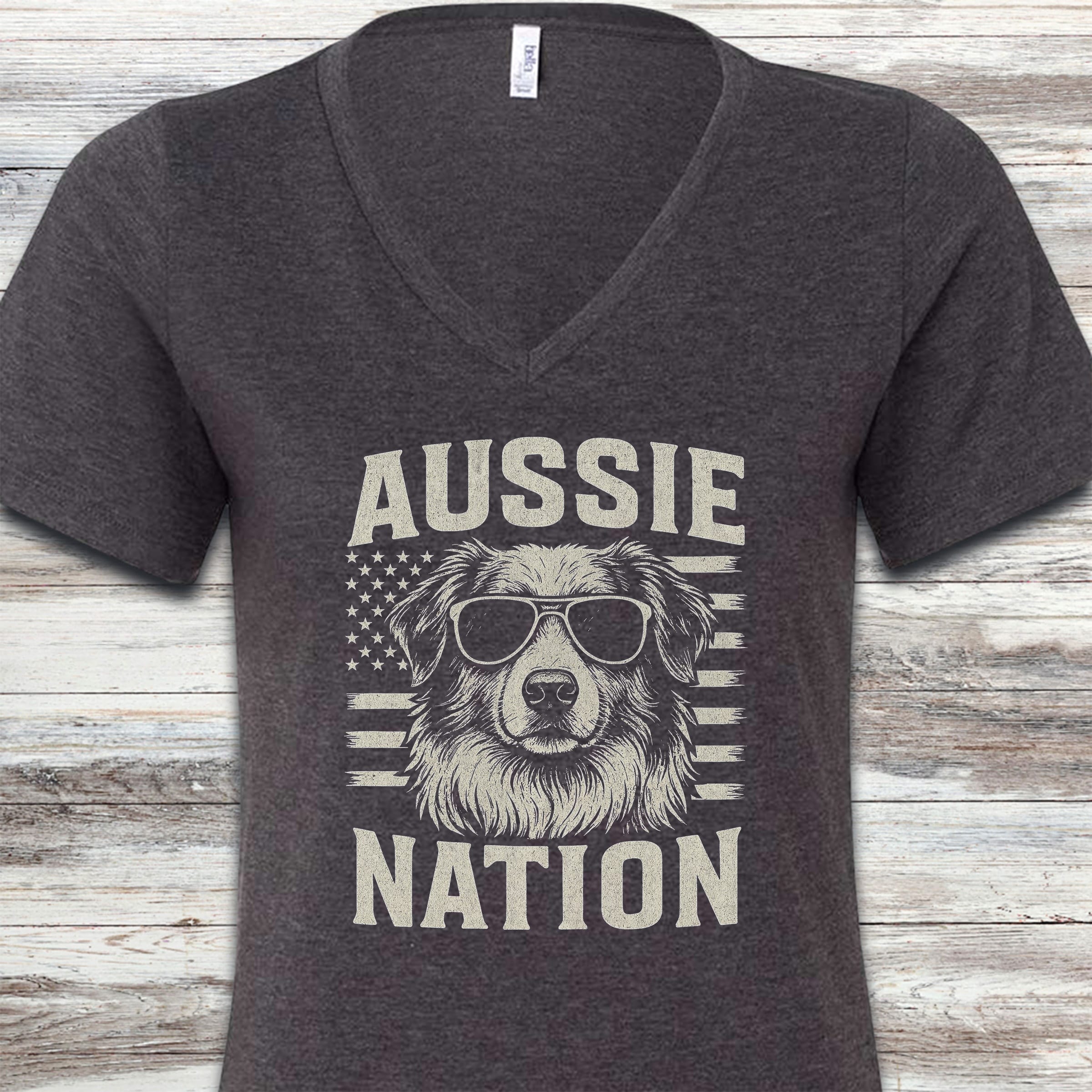 Australian Shepherd Nation V-Neck Tee - Dark Grey Heather