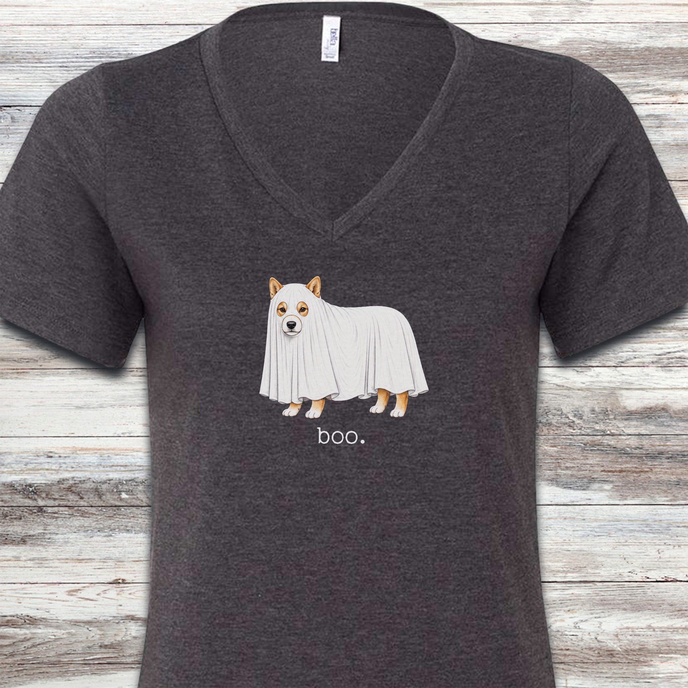 Shiba Inu Boo V-Neck Tee - Dark Grey Heather
