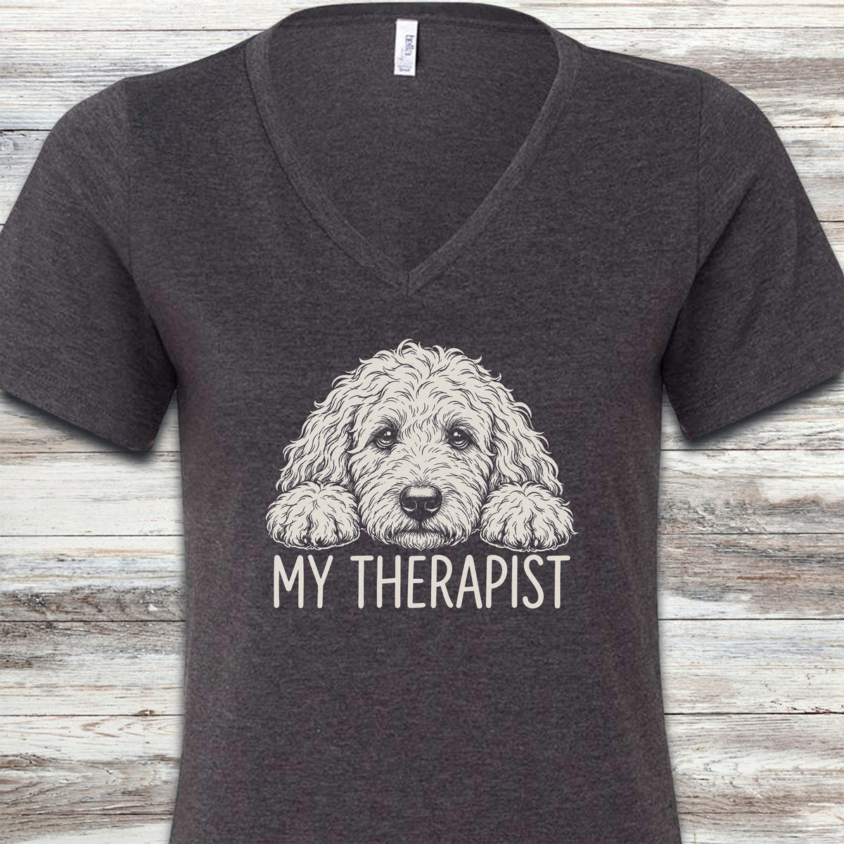 Goldendoodle Therapist V-Neck Tee - Dark Grey Heather