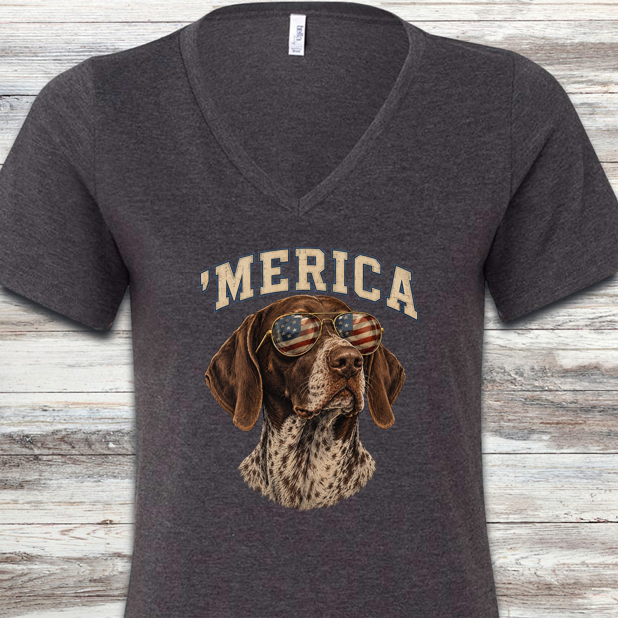 German Shorthaired Pointer 'Merica V-Neck Tee - Dark Grey Heather