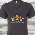 Beagle Nope V-Neck Tee - Dark Grey Heather