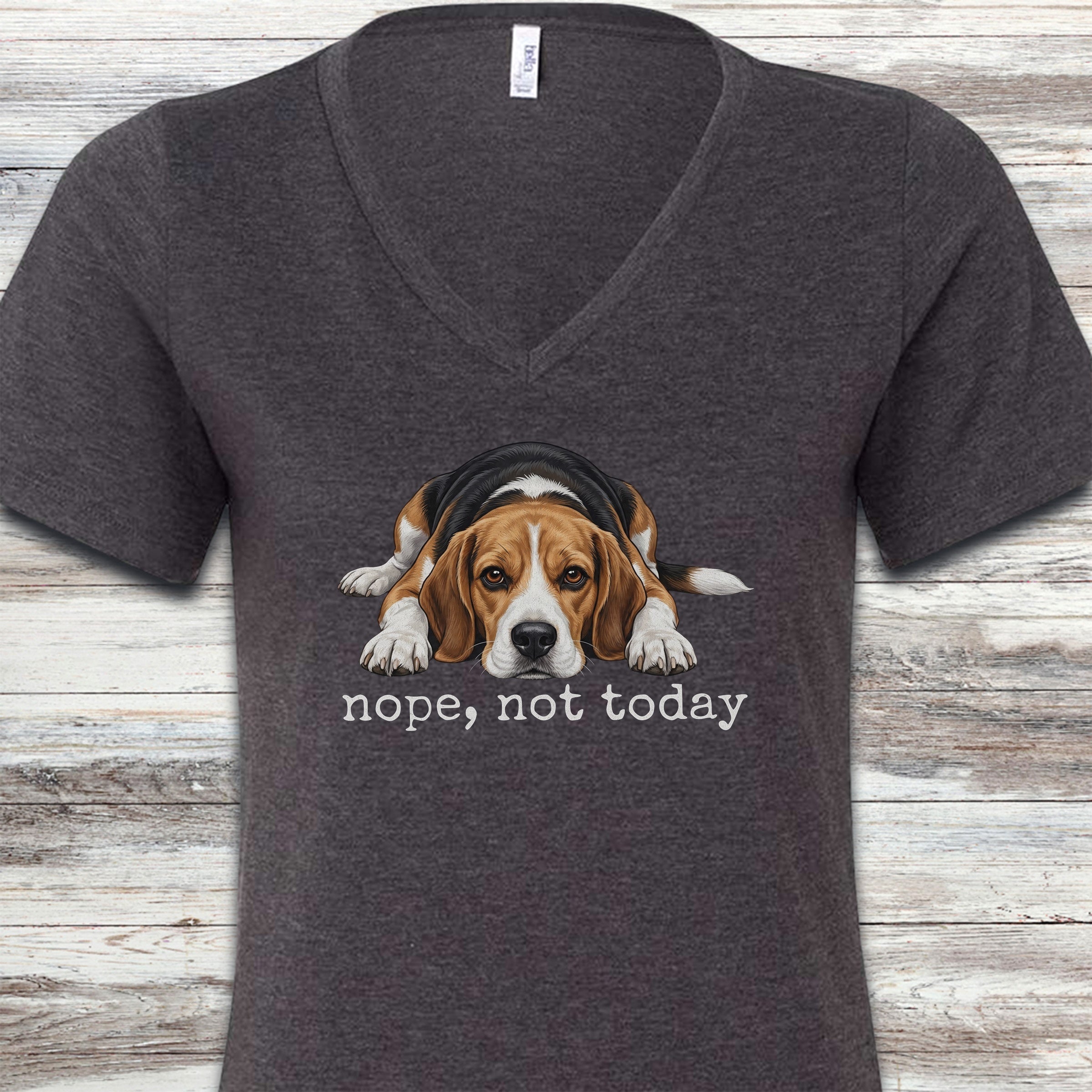 Beagle Nope V-Neck Tee - Dark Grey Heather