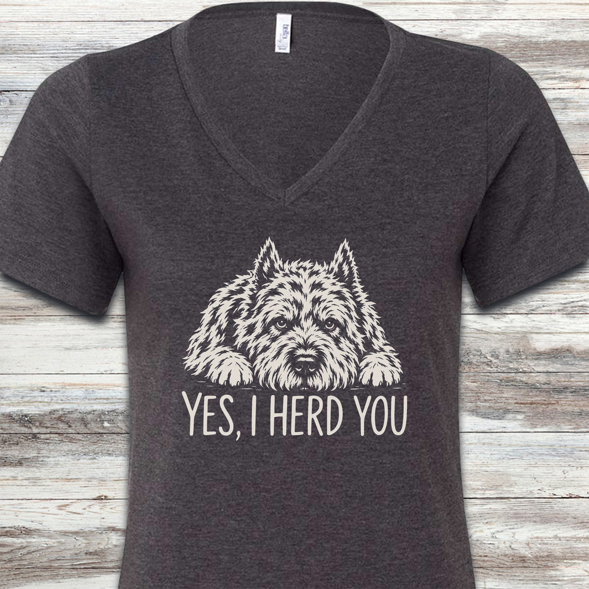 Bouvier Cropped Herd You V-Neck Tee - Dark Grey Heather