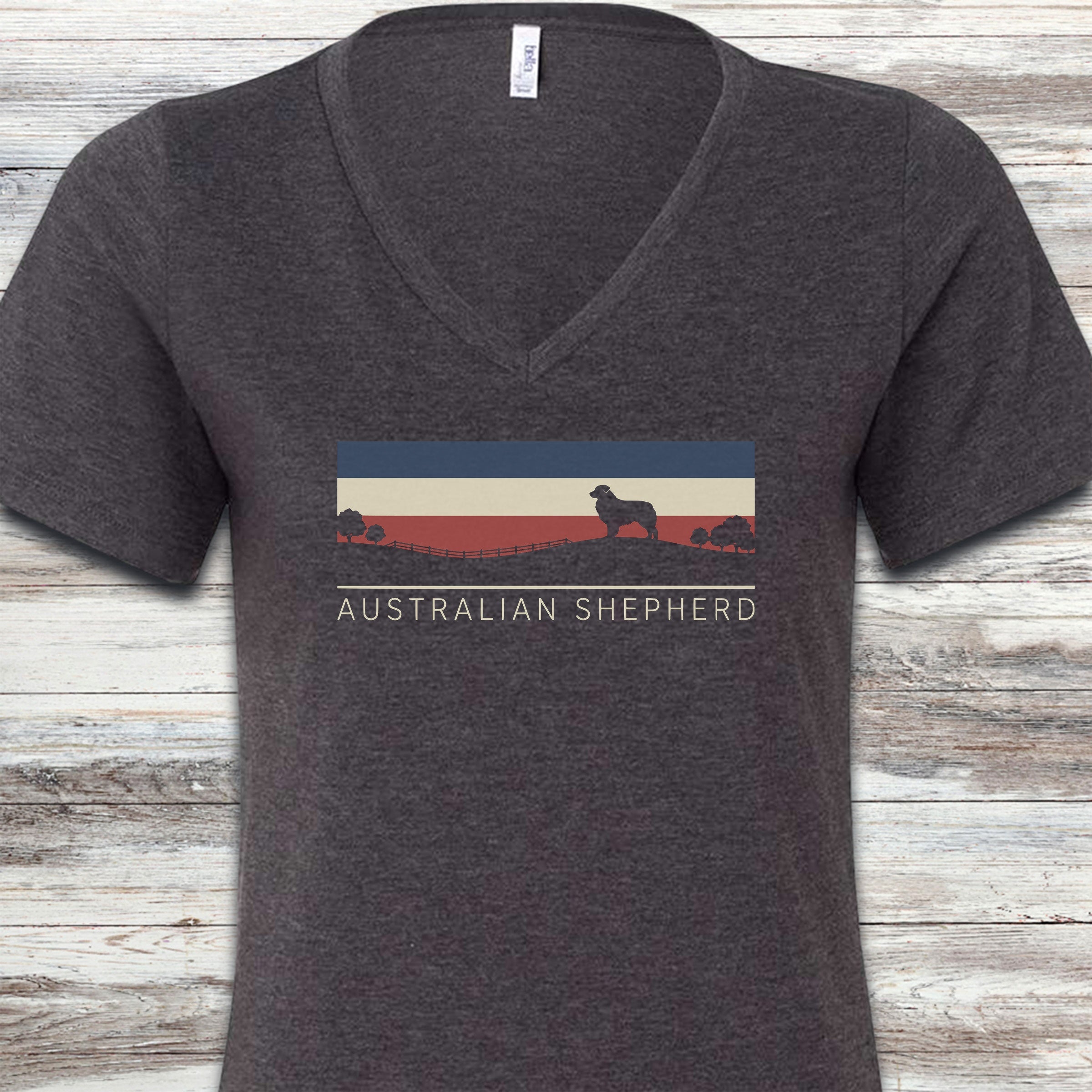 Australian Shepherd USA Sunset V-Neck Tee - Dark Grey Heather