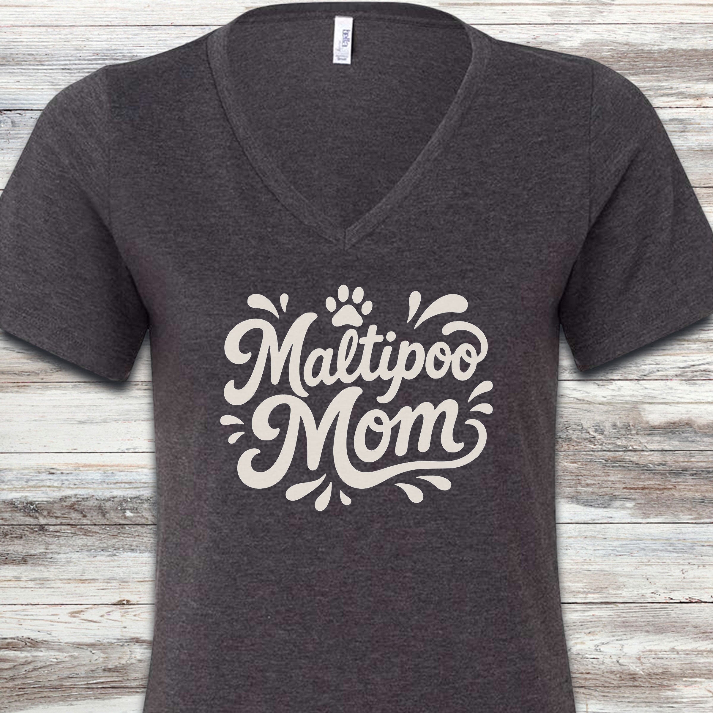 Maltipoo Groovy Mom V-Neck Tee - Dark Grey Heather