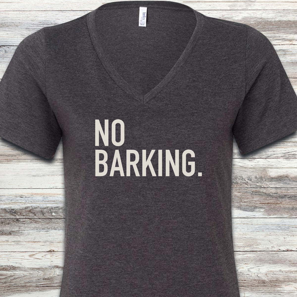 No Barking V-Neck Tee - Dark Grey Heather
