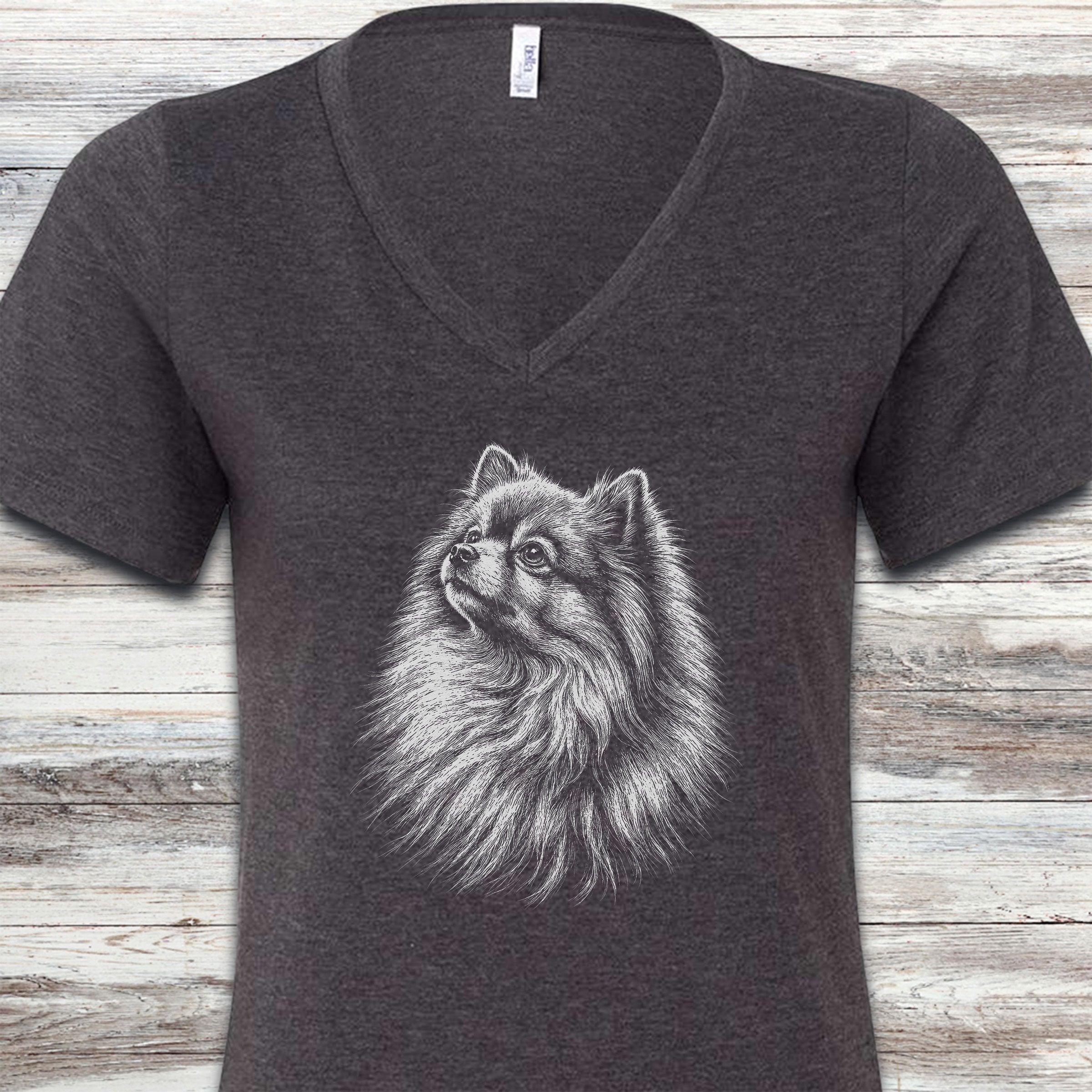 Pomeranian Loyalty V-Neck Tee - Dark Grey Heather