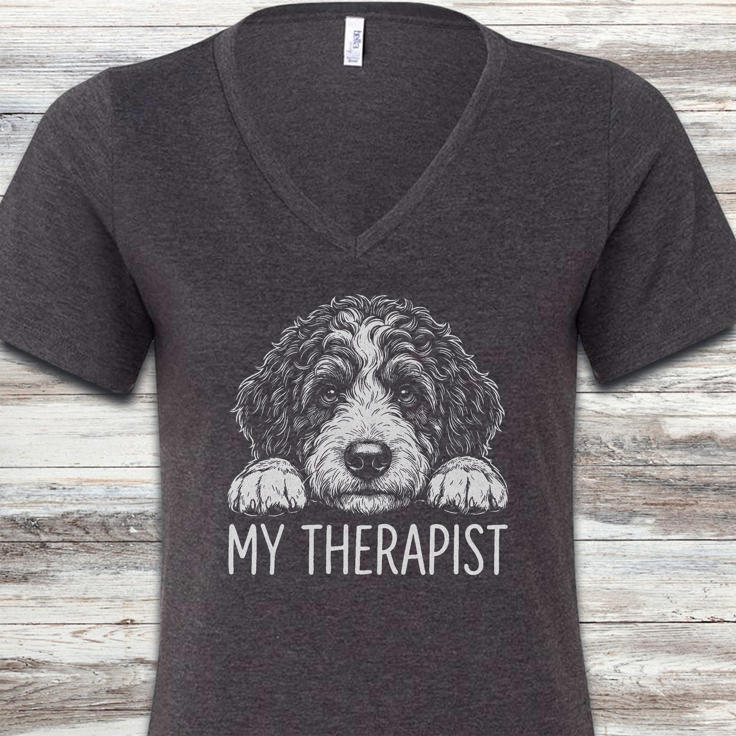 Bernedoodle Therapist V-Neck Tee - Dark Grey Heather