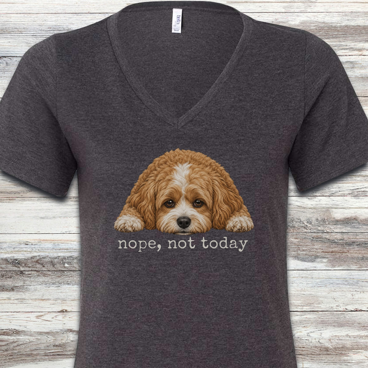 Cavapoo Nope V-Neck Tee - Dark Grey Heather