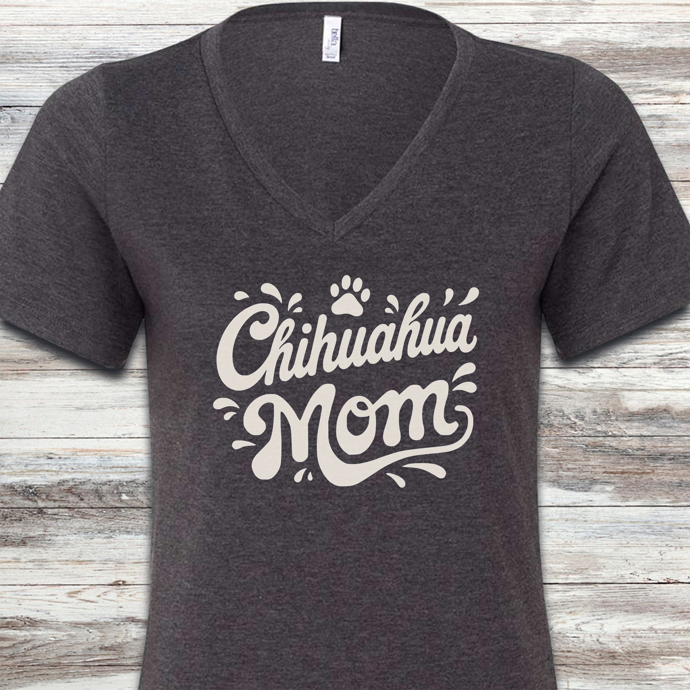 Chihuahua Groovy Mom V-Neck Tee - Dark Grey Heather