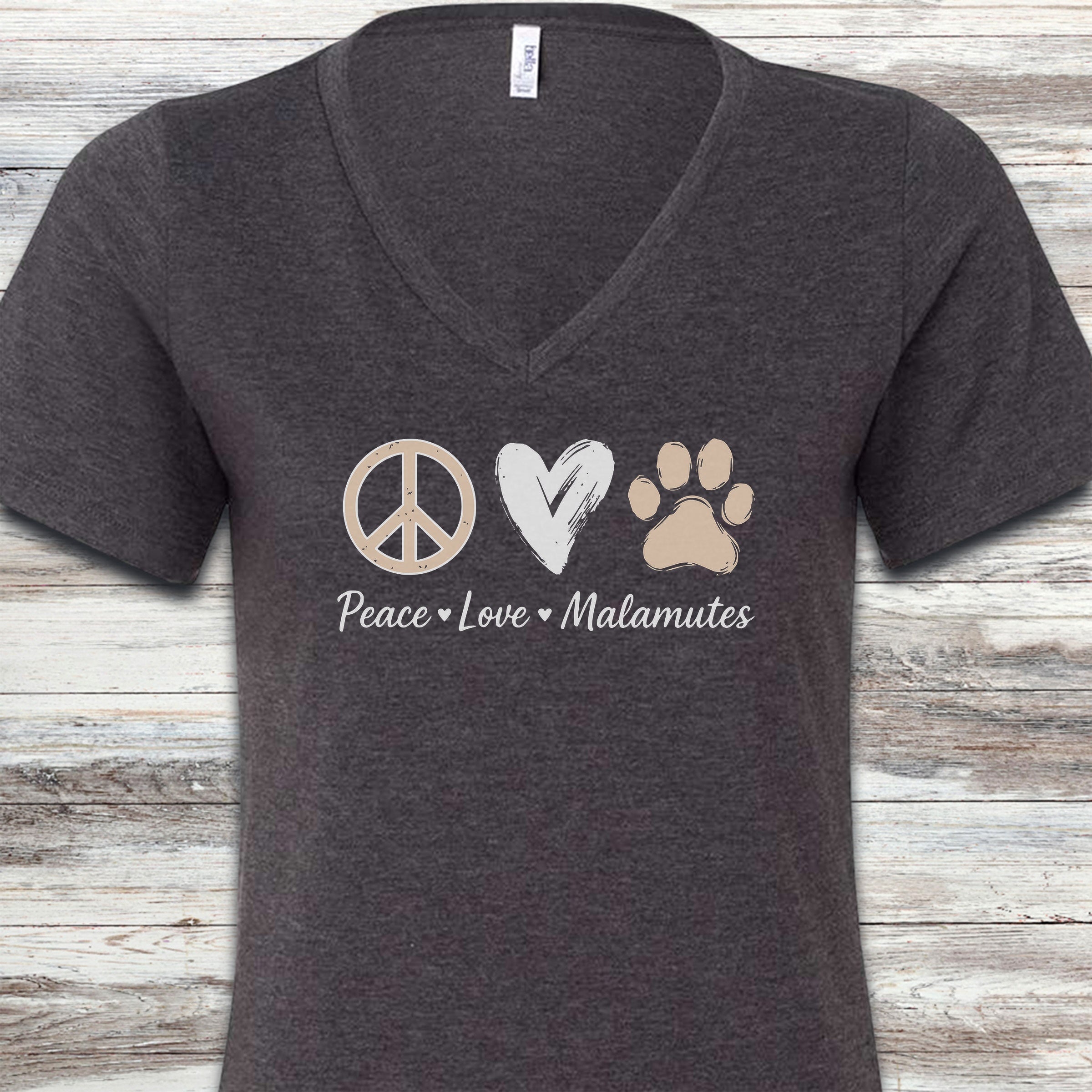 Malamute Peace V-Neck Tee - Dark Grey Heather