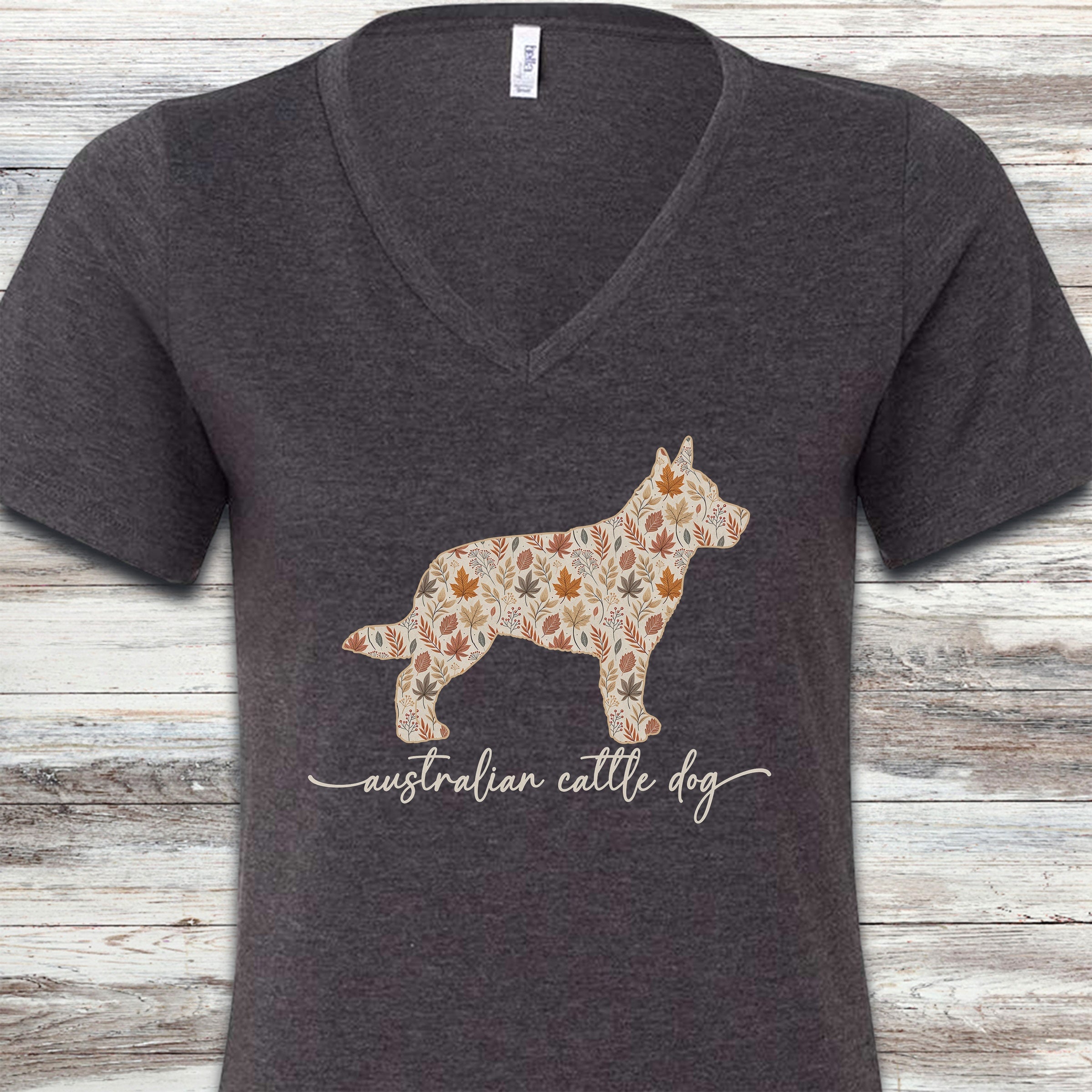 Australian Cattle Dog Fall V-Neck Tee - Dark Grey Heather