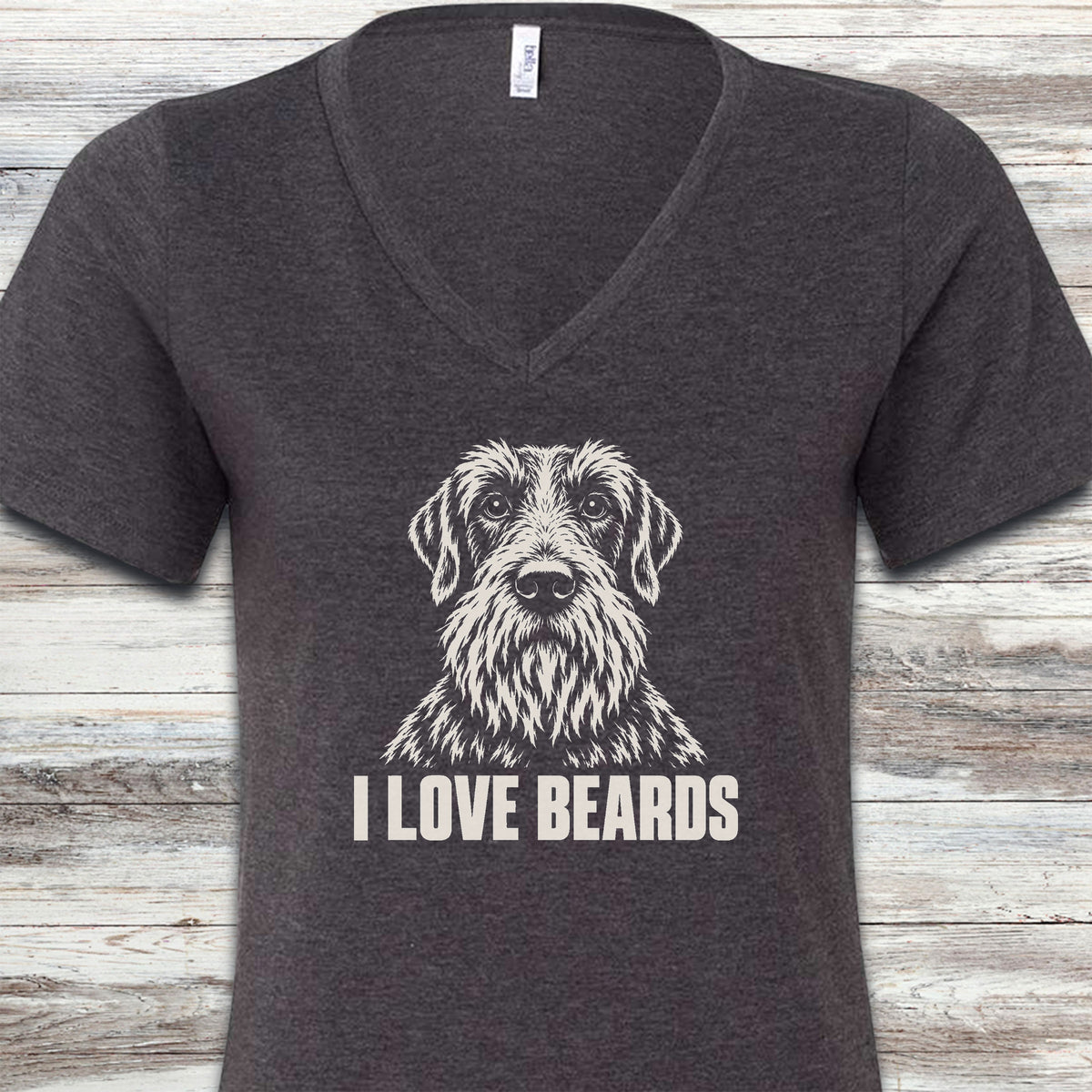 Wirehaired Pointing Griffon I Love Beards V-Neck Tee - Dark Grey Heather