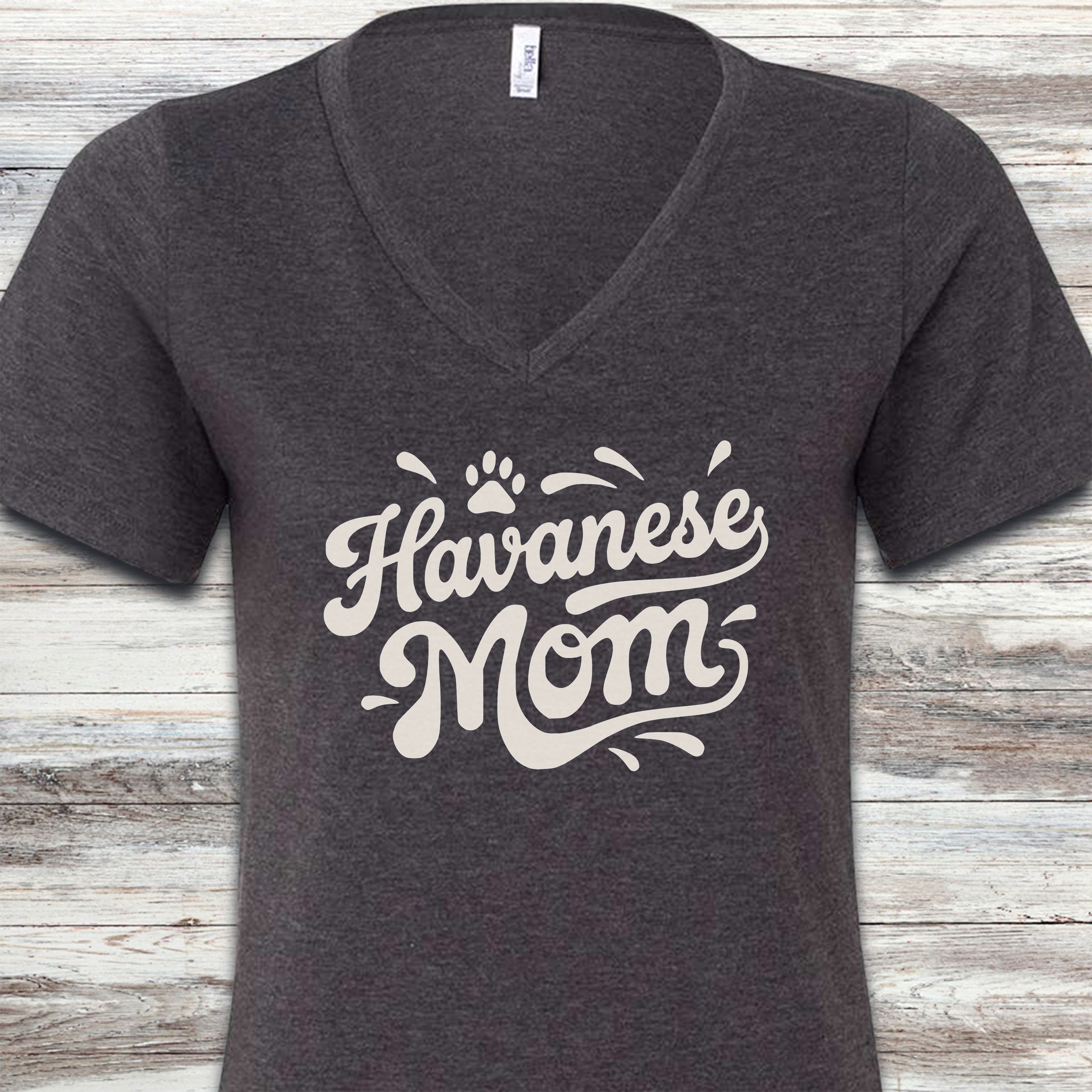 Havanese Groovy Mom V-Neck Tee - Dark Grey Heather