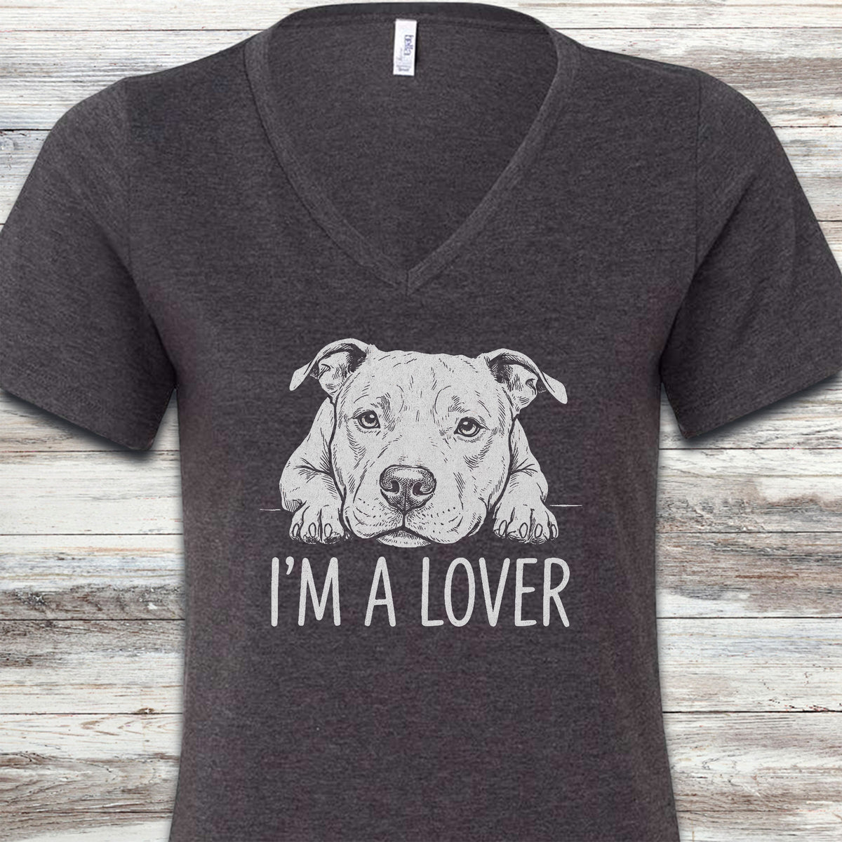 Pit Bull Lover V-Neck Tee - Dark Grey Heather