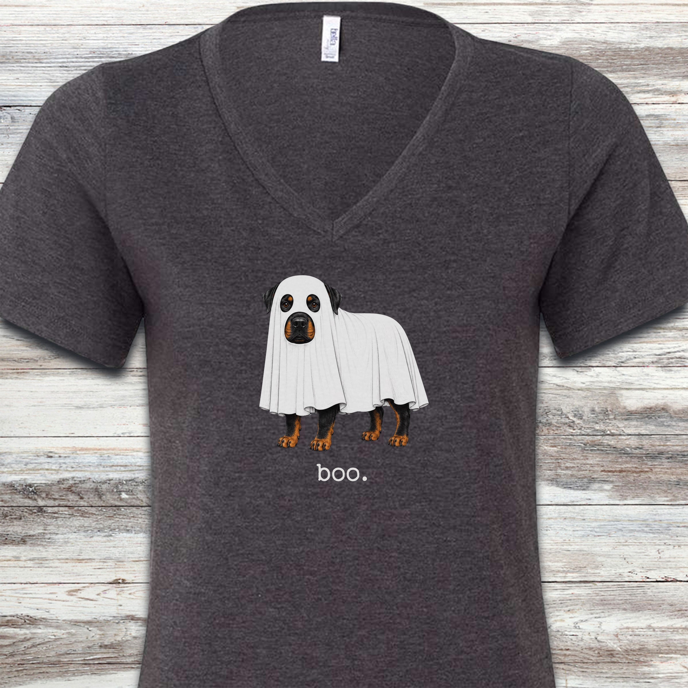 Rottweiler Boo V-Neck Tee - Dark Grey Heather