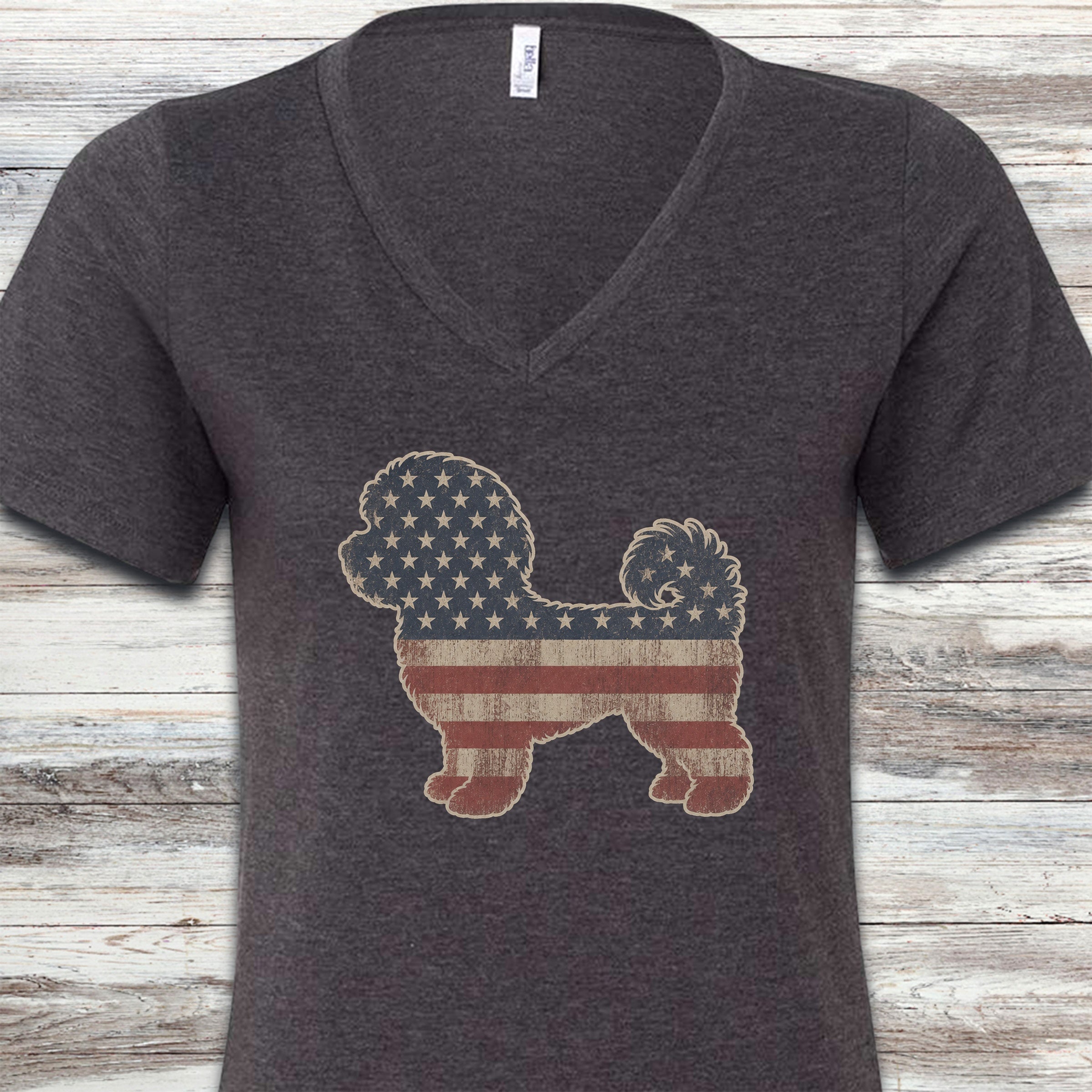 Maltipoo Vintage USA V-Neck Tee - Dark Grey Heather