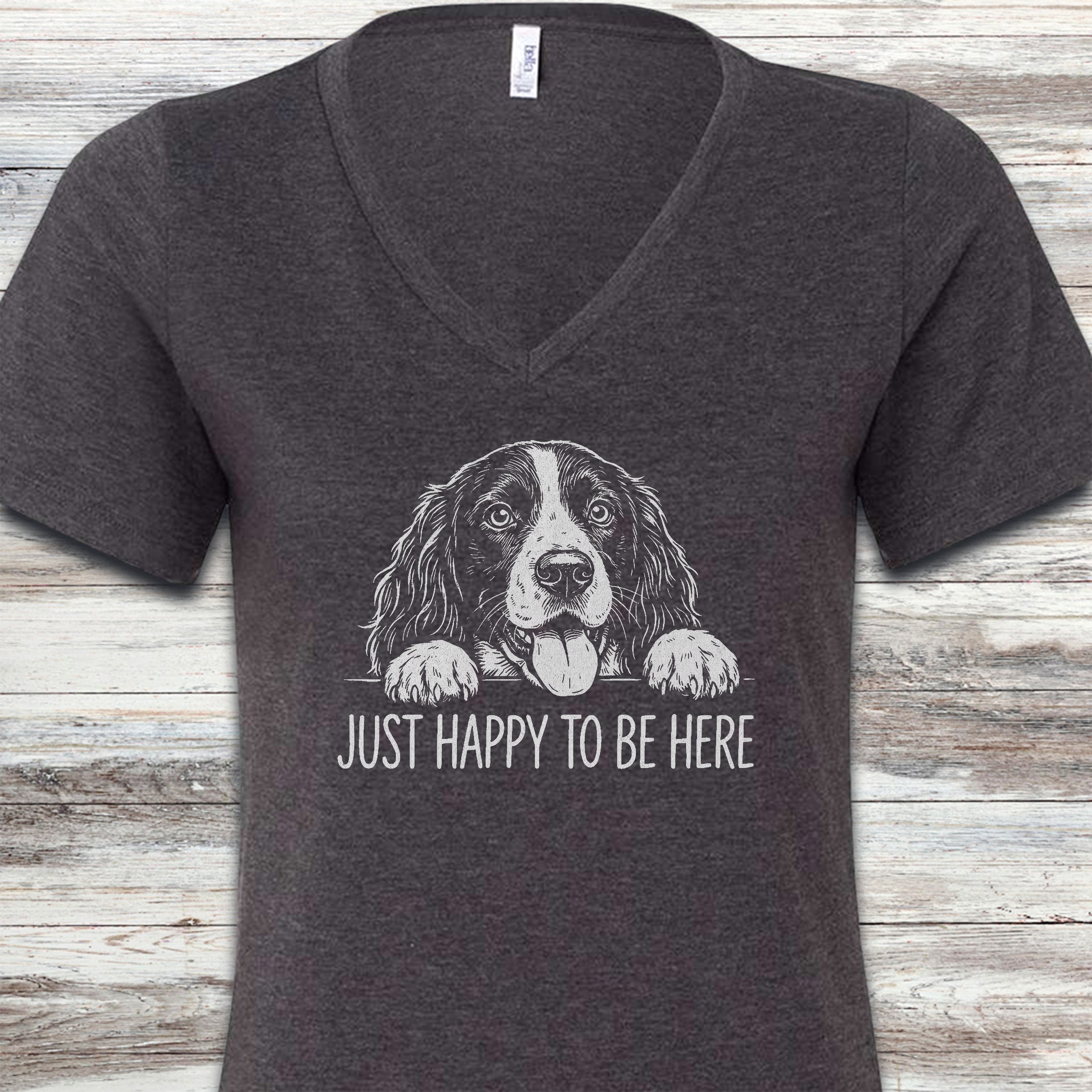 English Springer Spaniel Happy V-Neck Tee - Dark Grey Heather