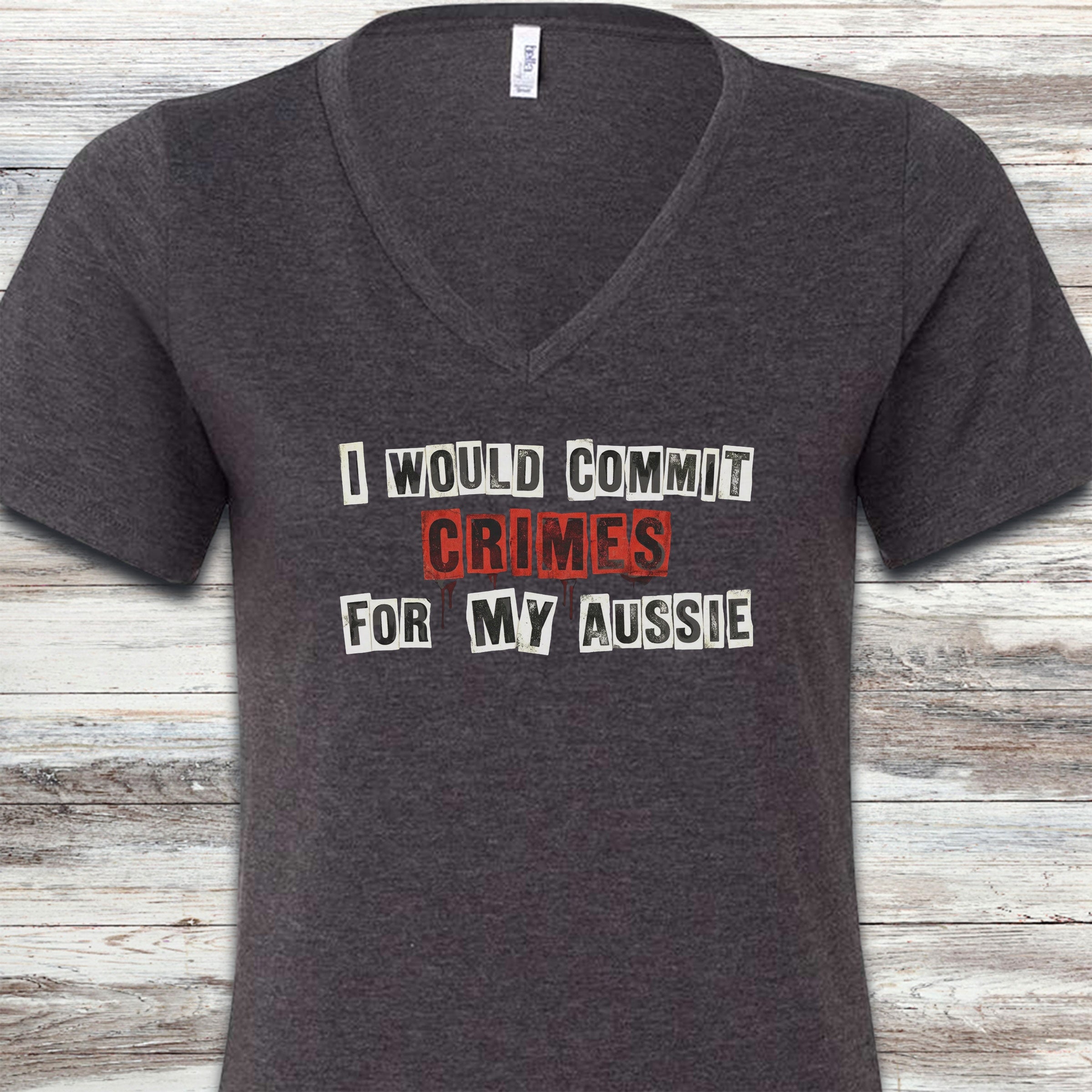 Australian Shepherd Crimes V-Neck Tee - Dark Grey Heather
