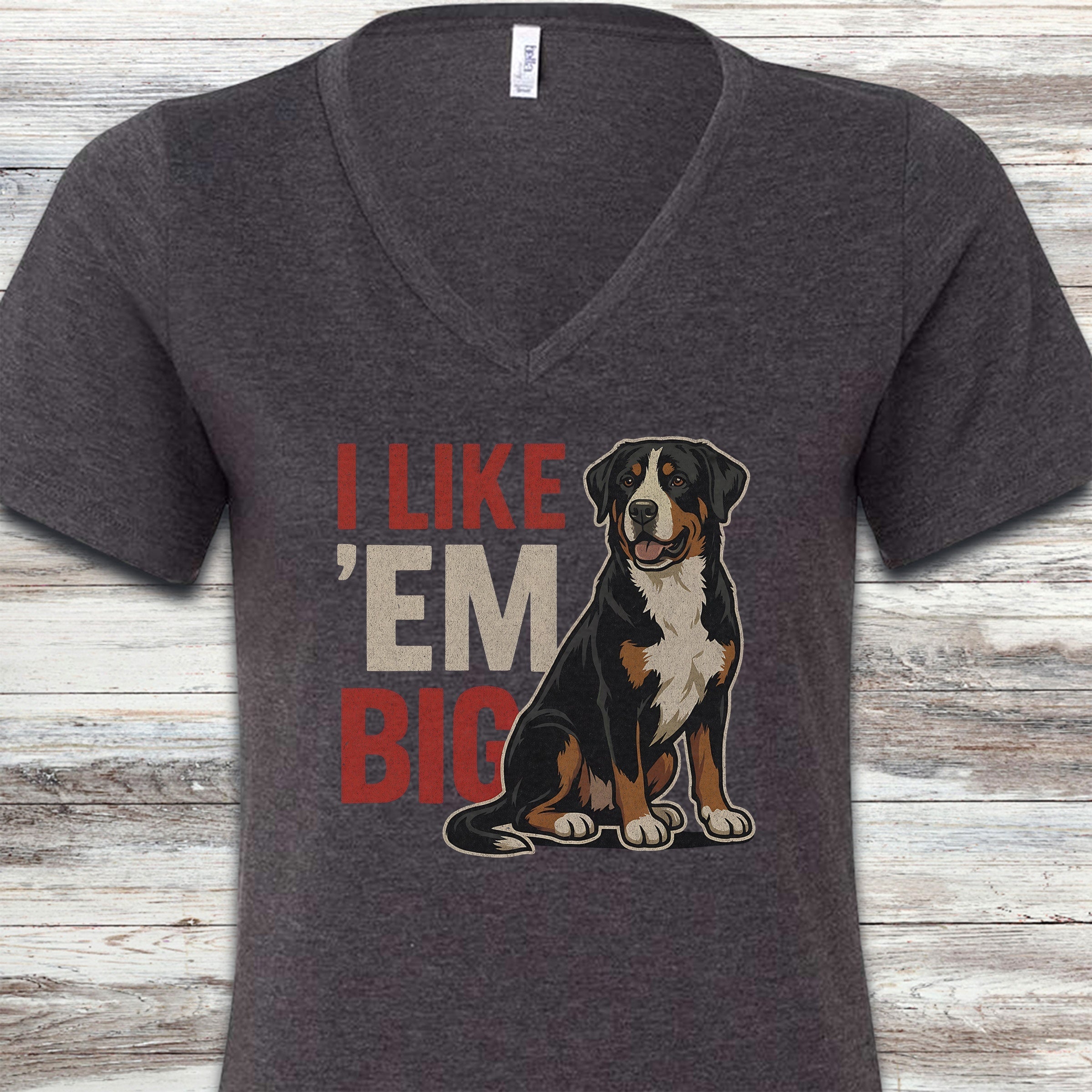 Swiss Mountain Dog Big V-Neck Tee - Dark Grey Heather
