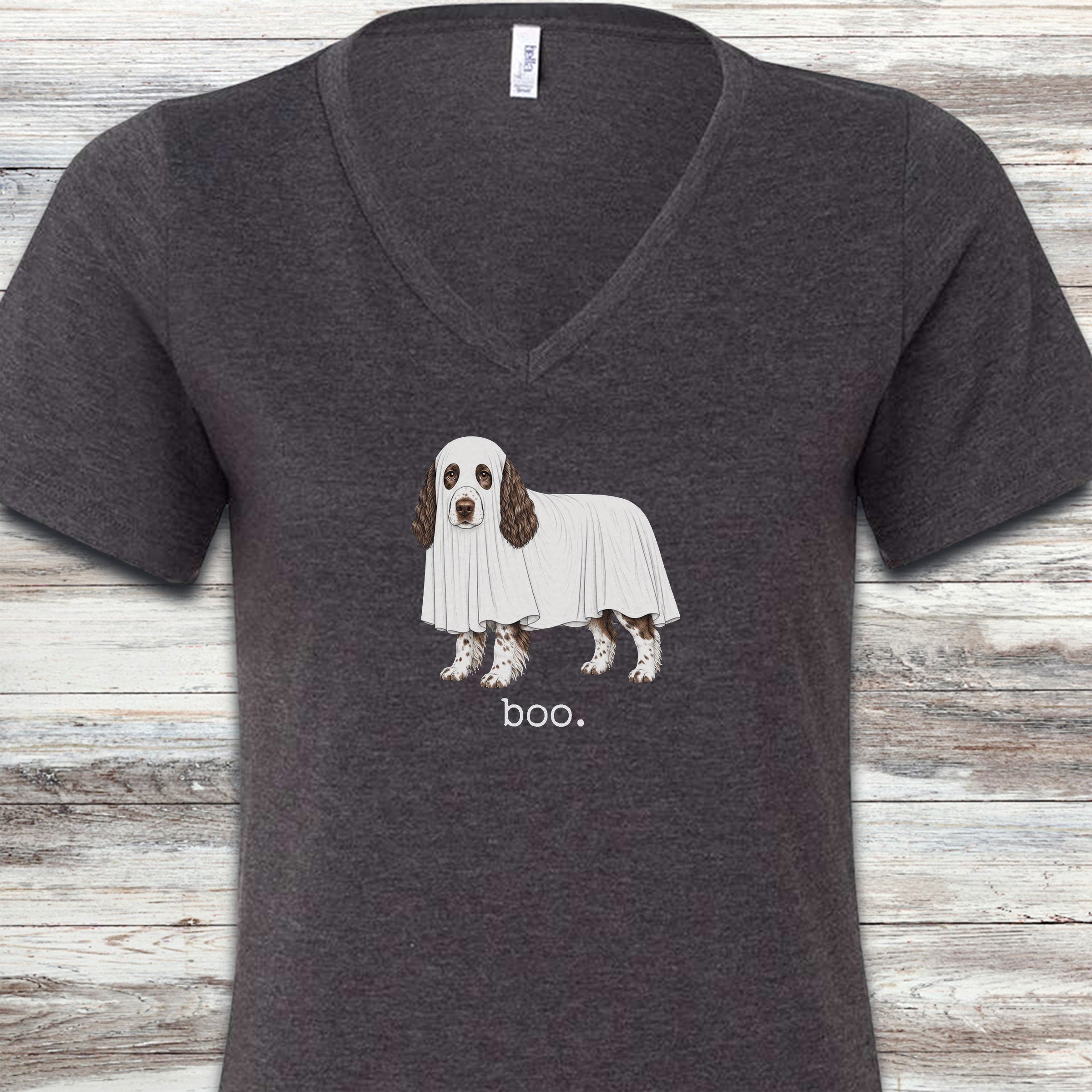 English Springer Spaniel Boo V-Neck Tee - Dark Grey Heather