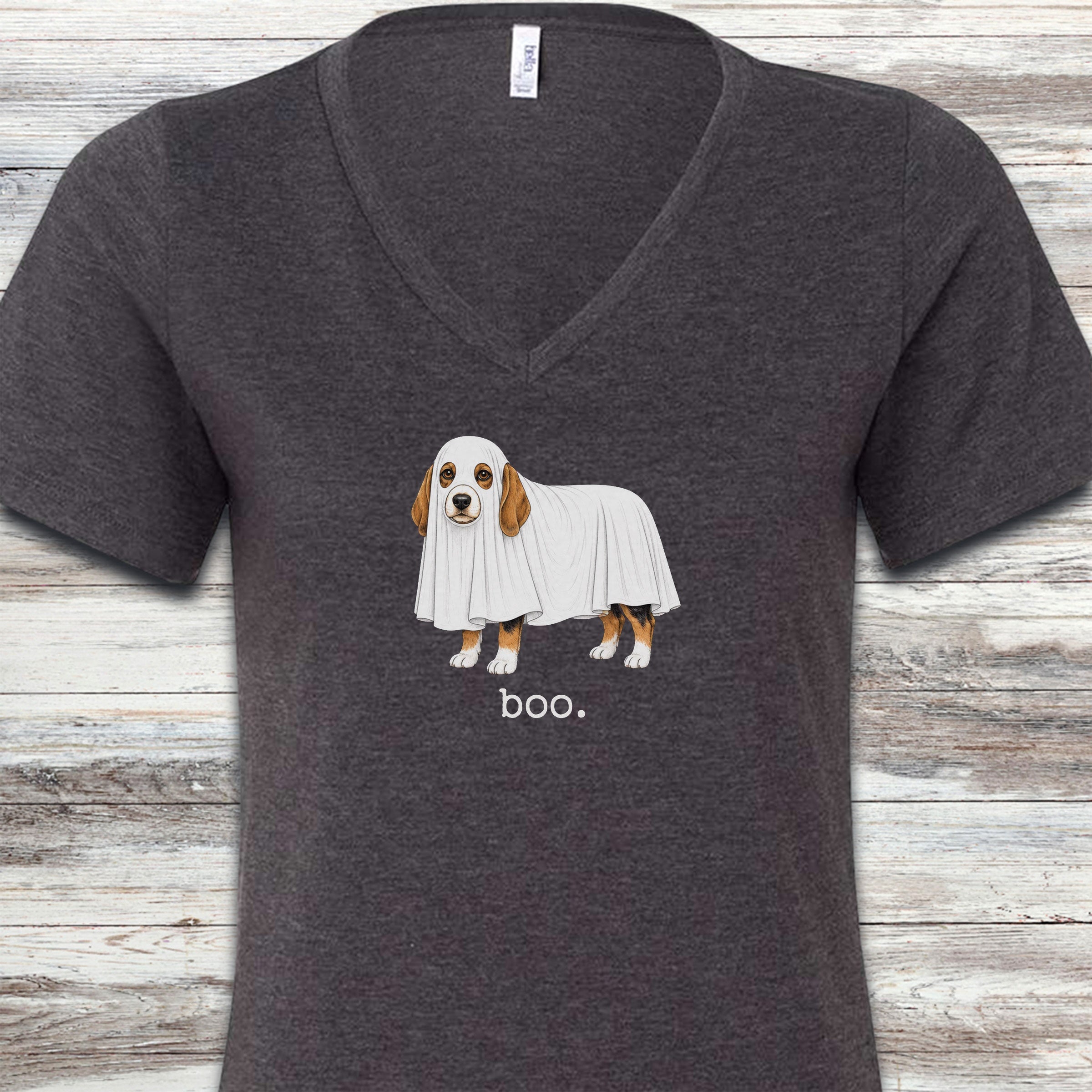 Beagle Boo V-Neck Tee - Dark Grey Heather