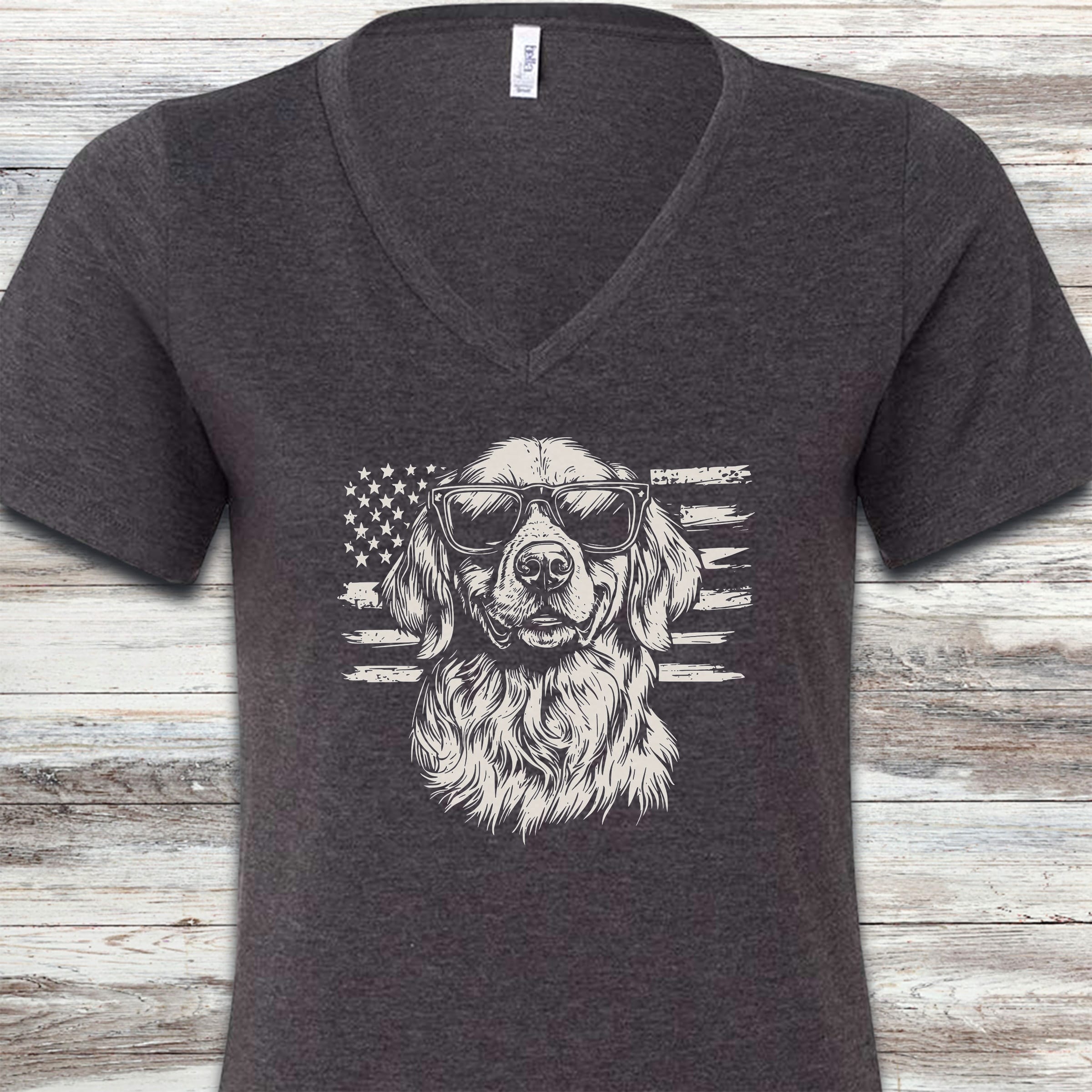 Golden Retriever Flag V-Neck Tee - Dark Grey Heather