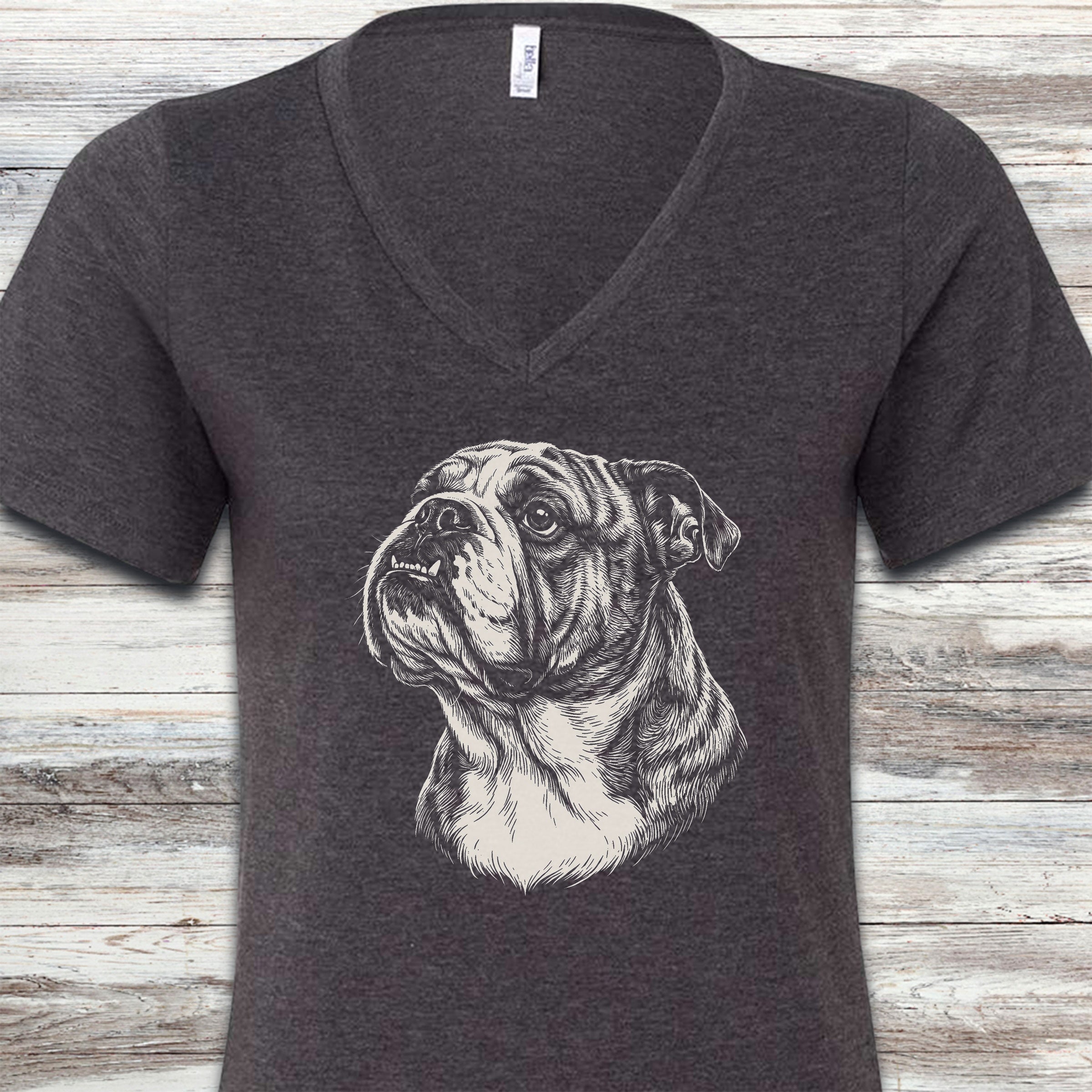 English Bulldog Loyalty V-Neck Tee - Dark Grey Heather