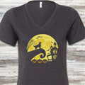 Golden Retriever Halloween Moon V-Neck Tee - Dark Grey Heather