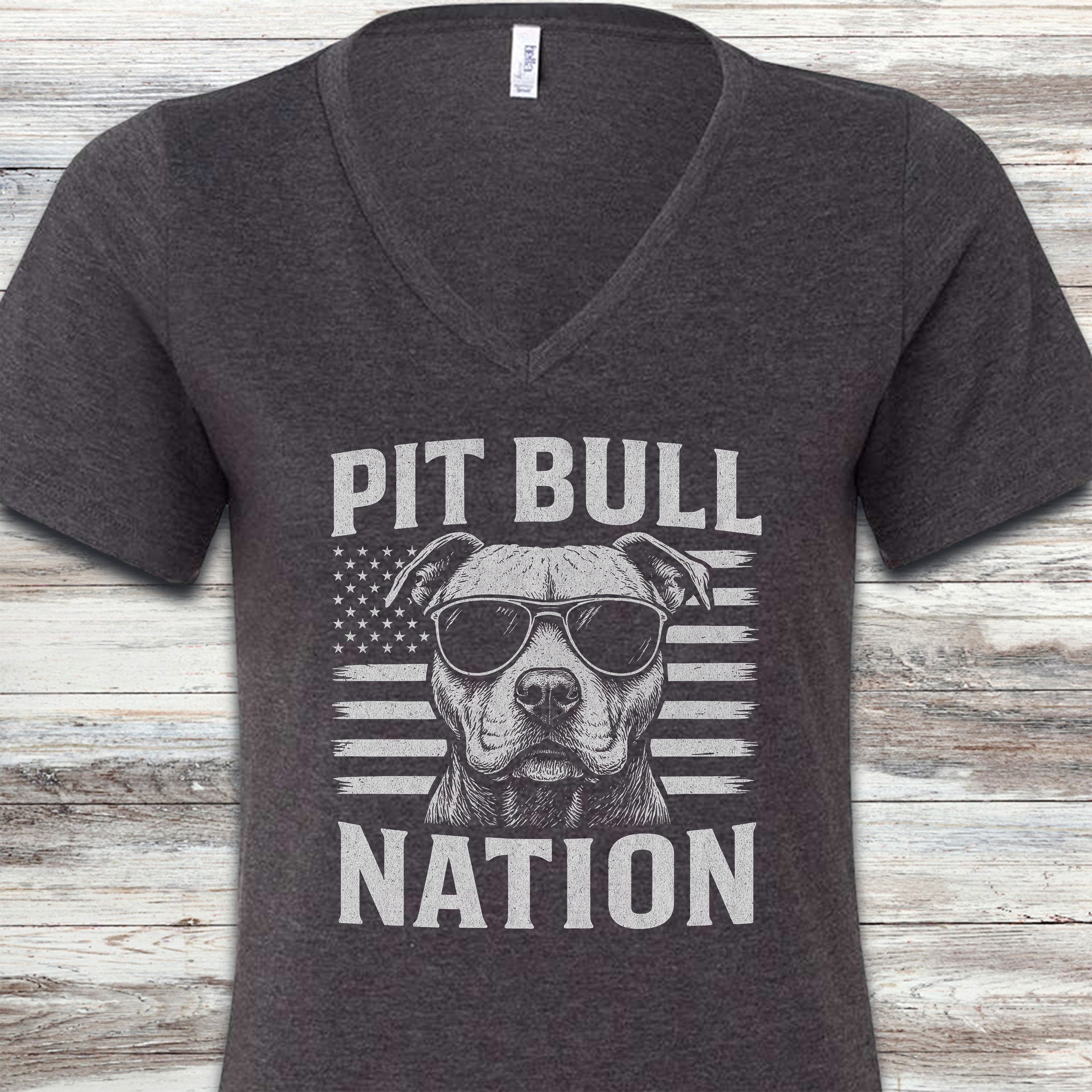 Pit Bull Nation V-Neck Tee - Dark Grey Heather
