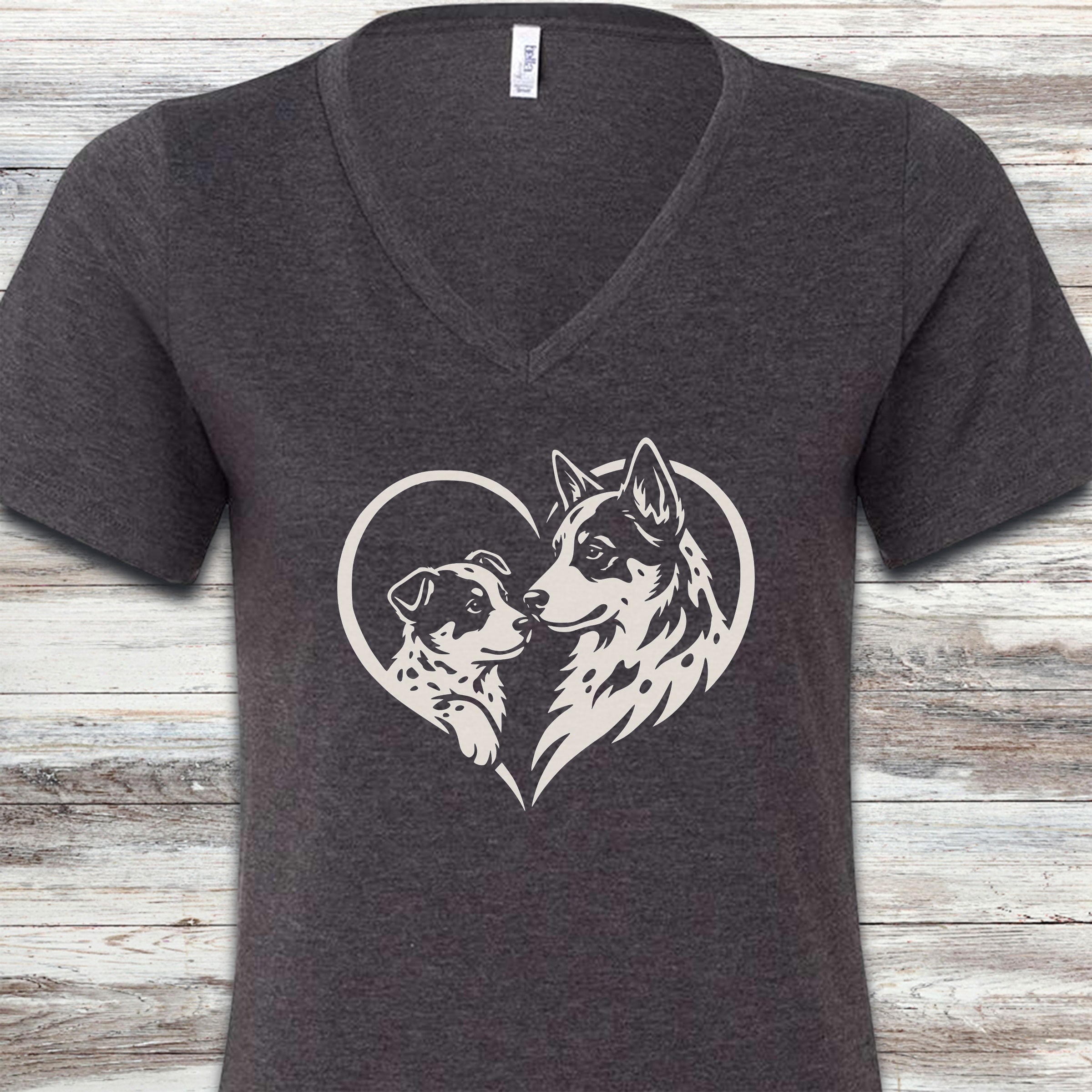 Australian Cattle Dog Heart Bond V-Neck Tee - Dark Grey Heather