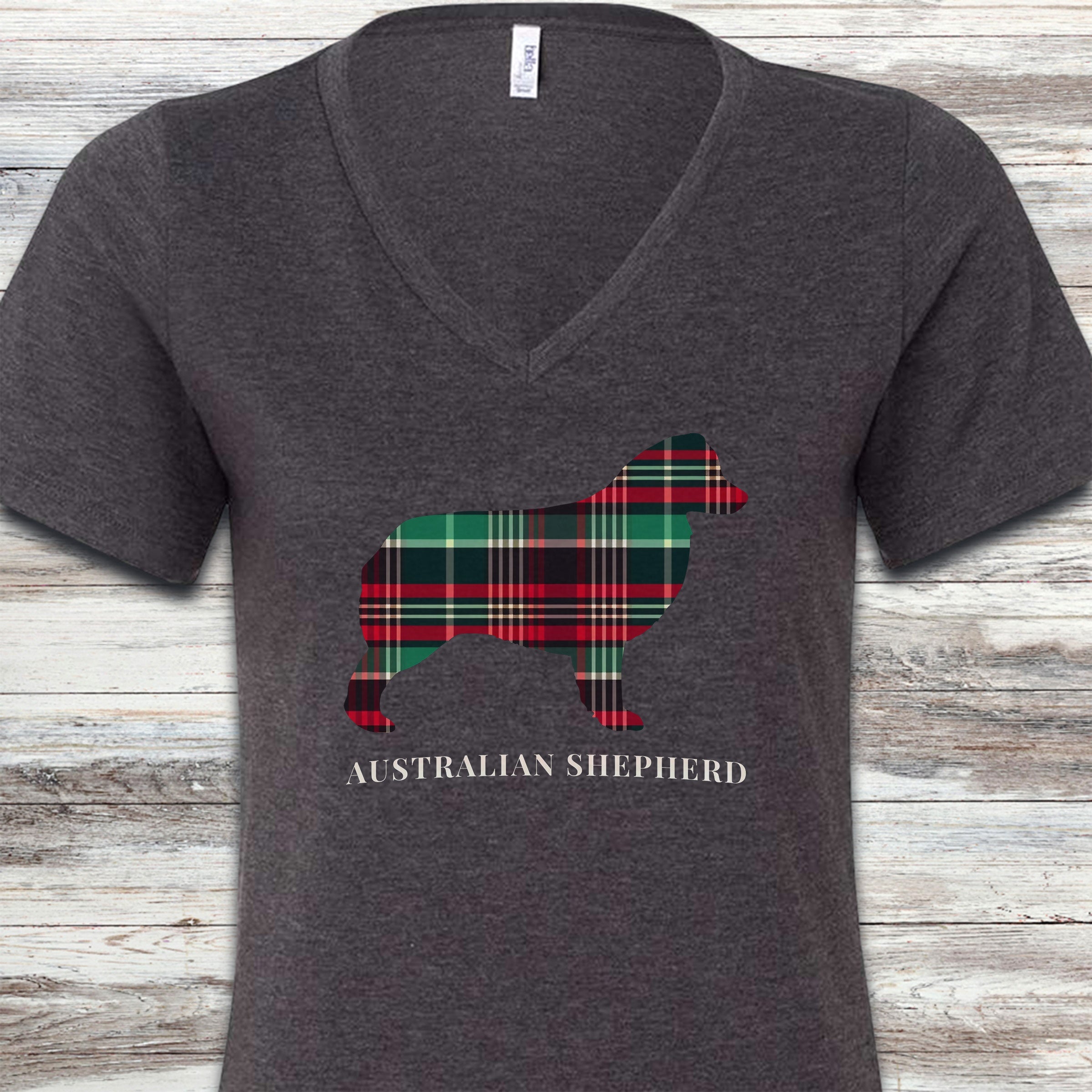 Australian Shepherd Winter 2025 V-Neck Tee - Dark Grey Heather