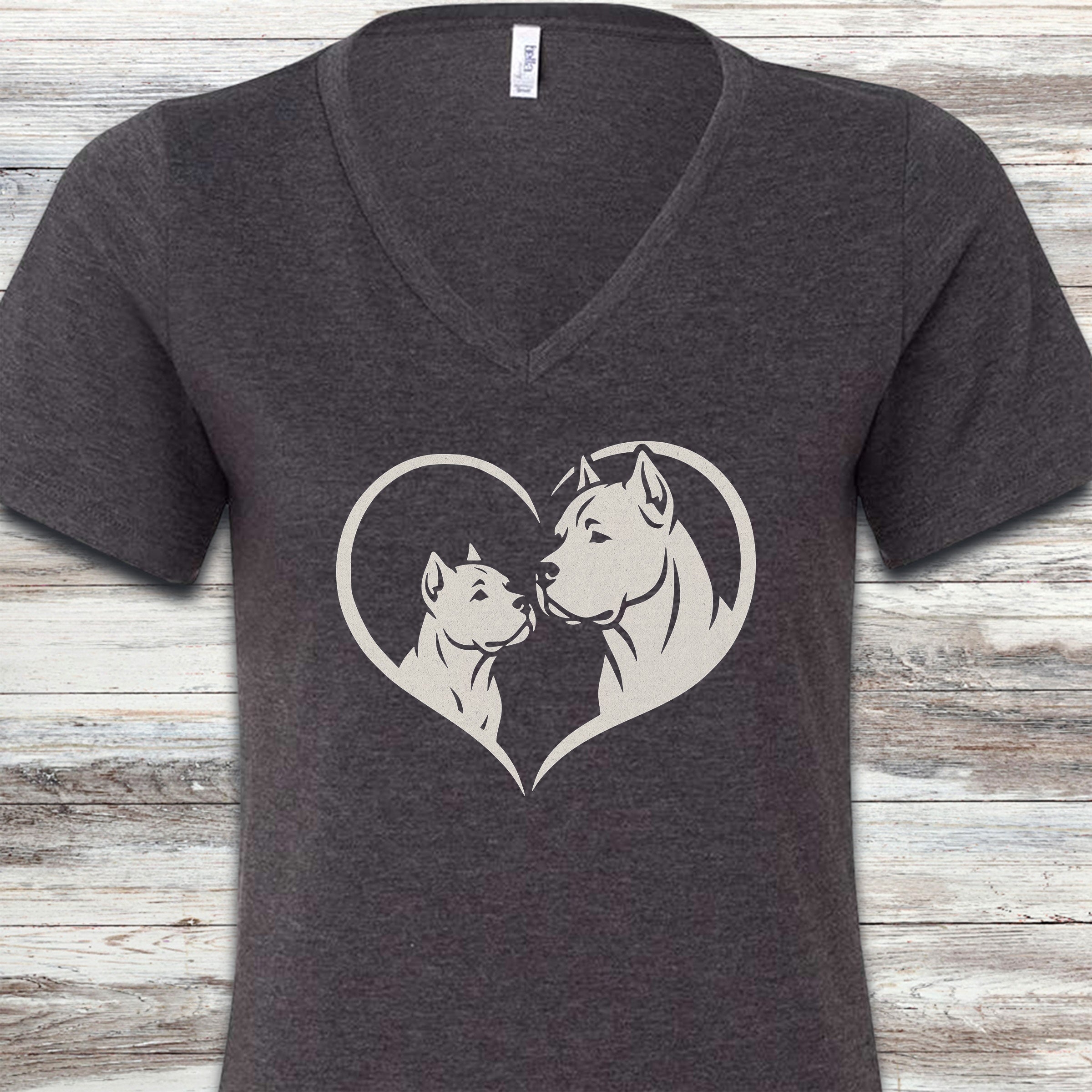 Cane Corso Heart Bond V-Neck Tee - Dark Grey Heather