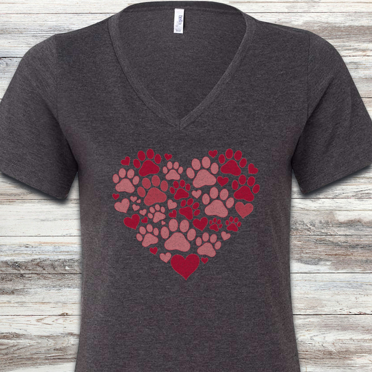 Heart & Paw V-Neck Tee - Dark Grey Heather