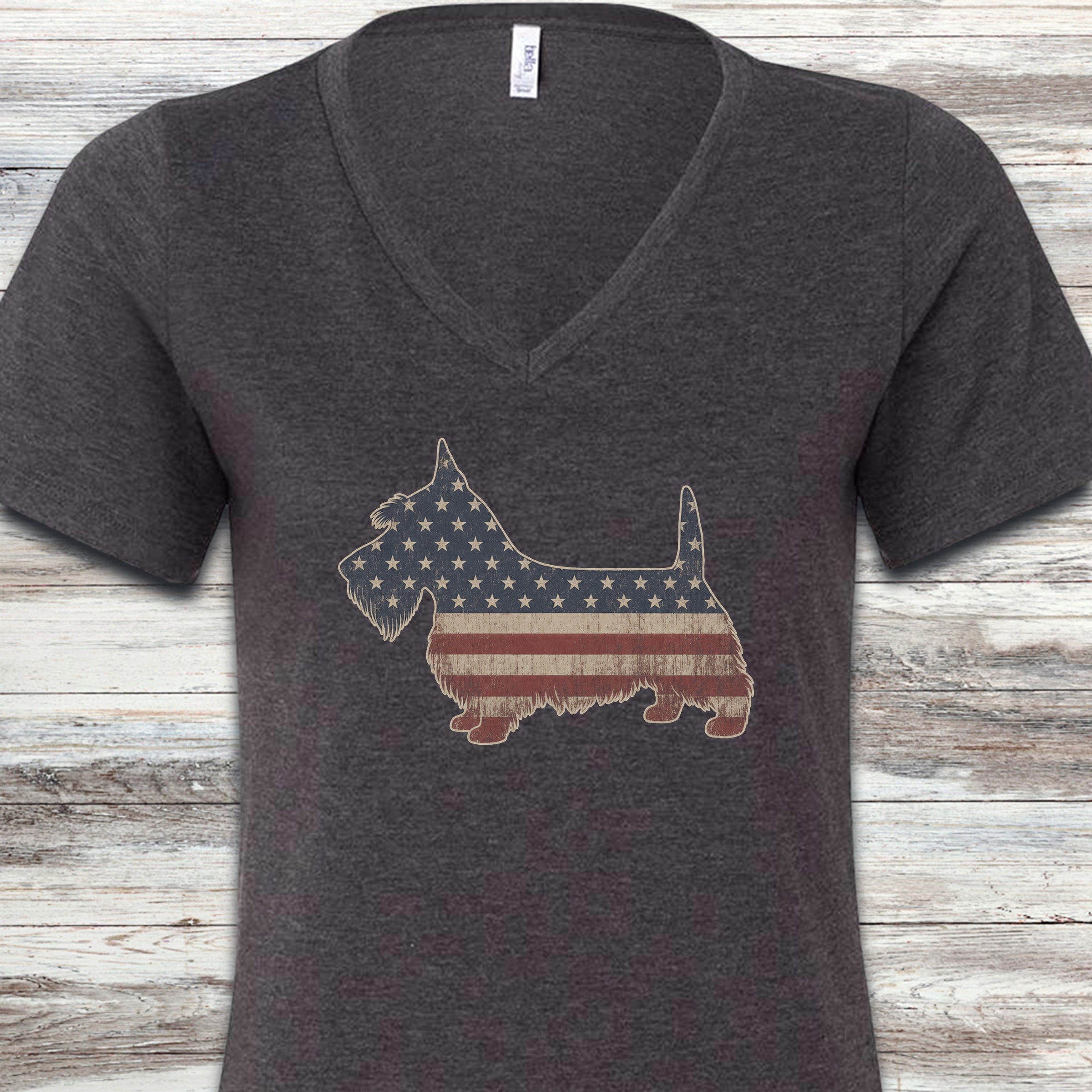 Scottish Terrier Vintage USA V-Neck Tee - Dark Grey Heather