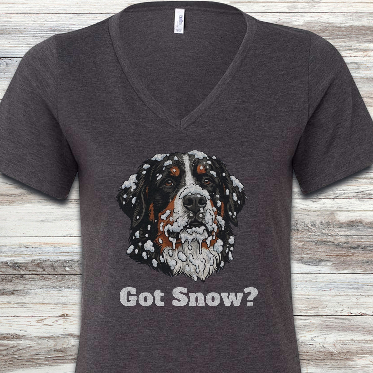 Bernese Mountain Dog Got Snow V-Neck Tee - Dark Grey Heather