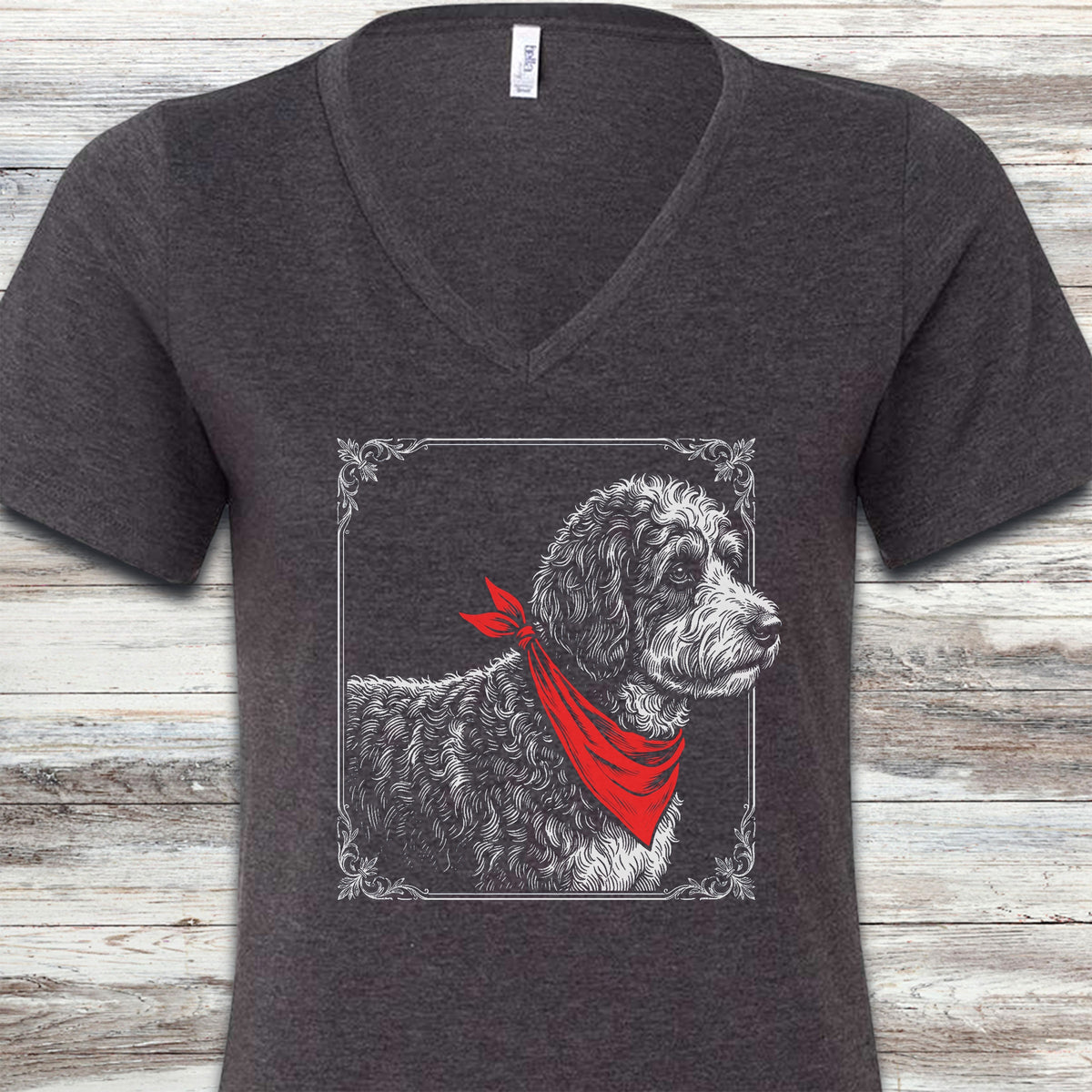 Bernedoodle Etching V-Neck Tee - Dark Grey Heather
