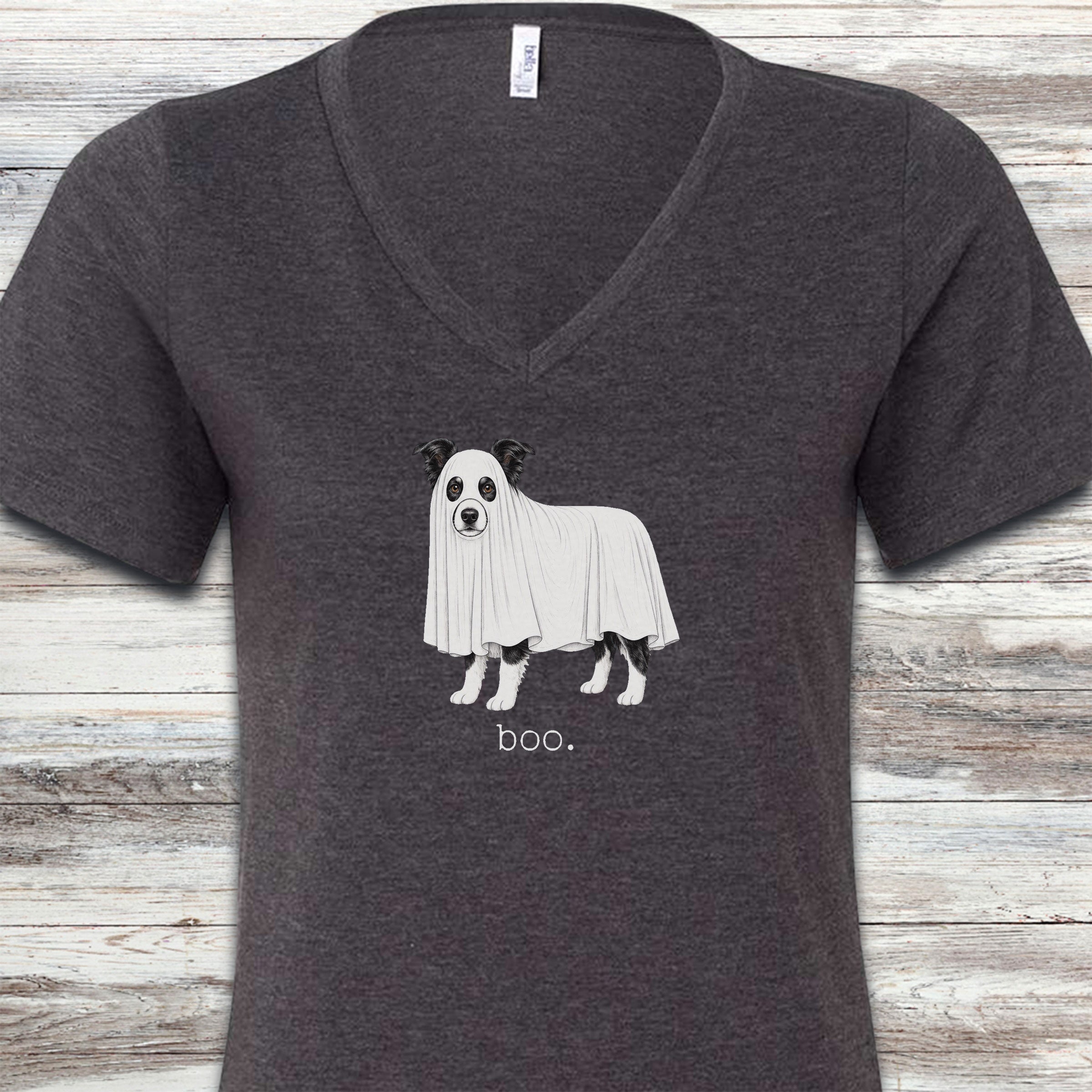 Border Collie Boo V-Neck Tee - Dark Grey Heather