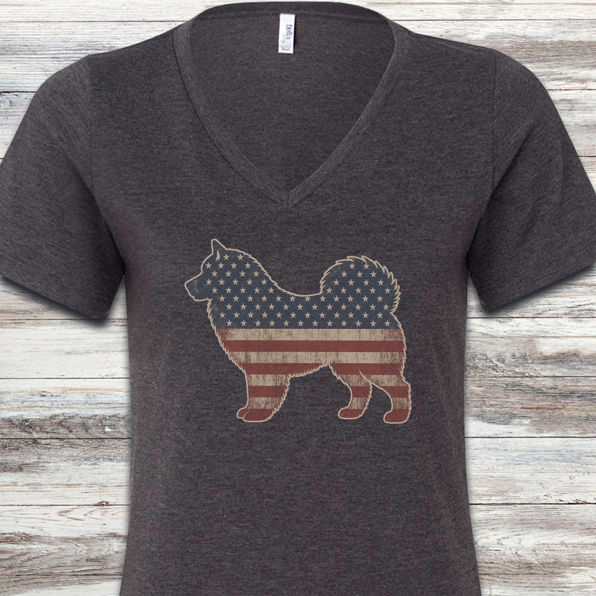 Alaskan Malamute Vintage USA V-Neck Tee - Dark Grey Heather