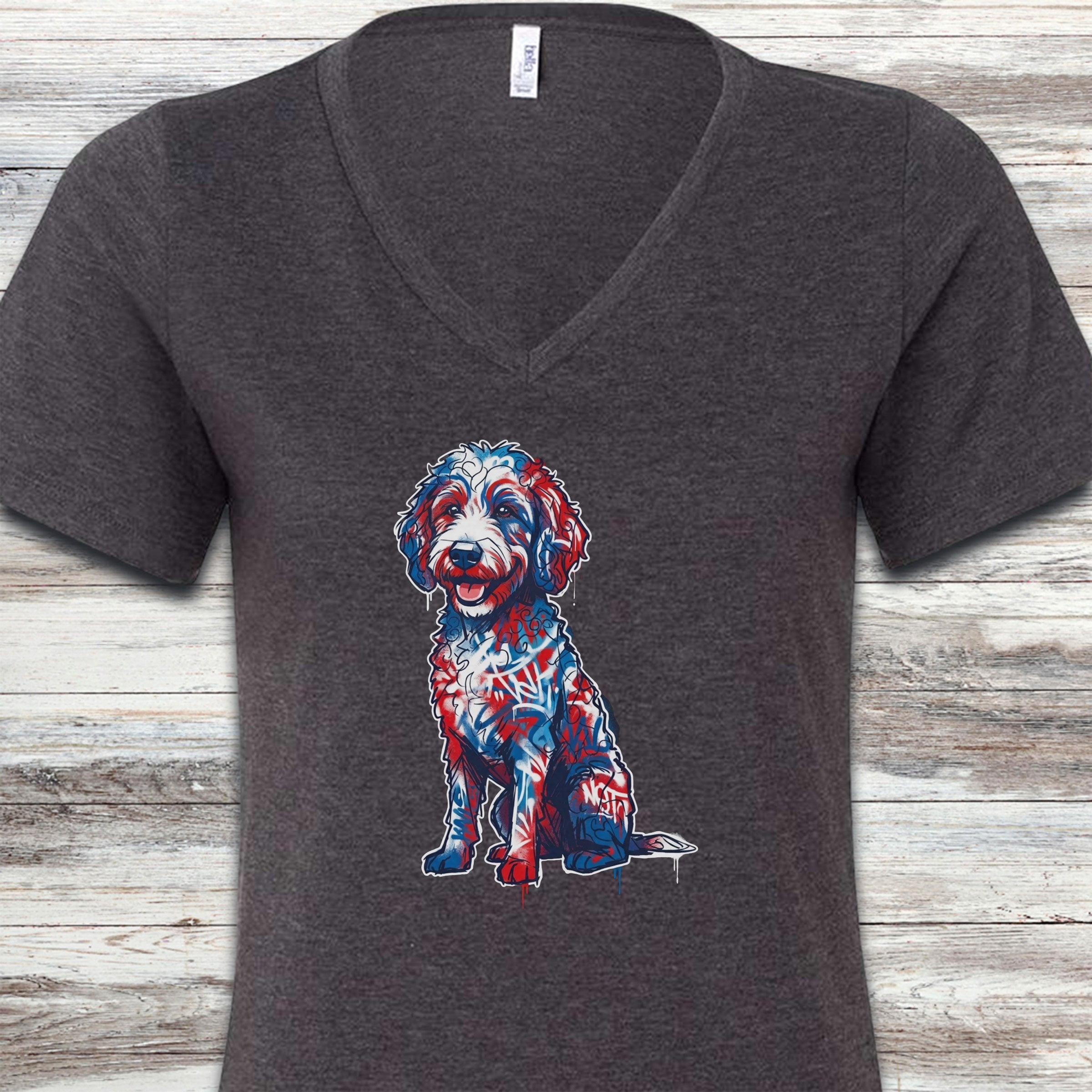 Doodle American Graffiti Art V-Neck Tee - Dark Grey Heather