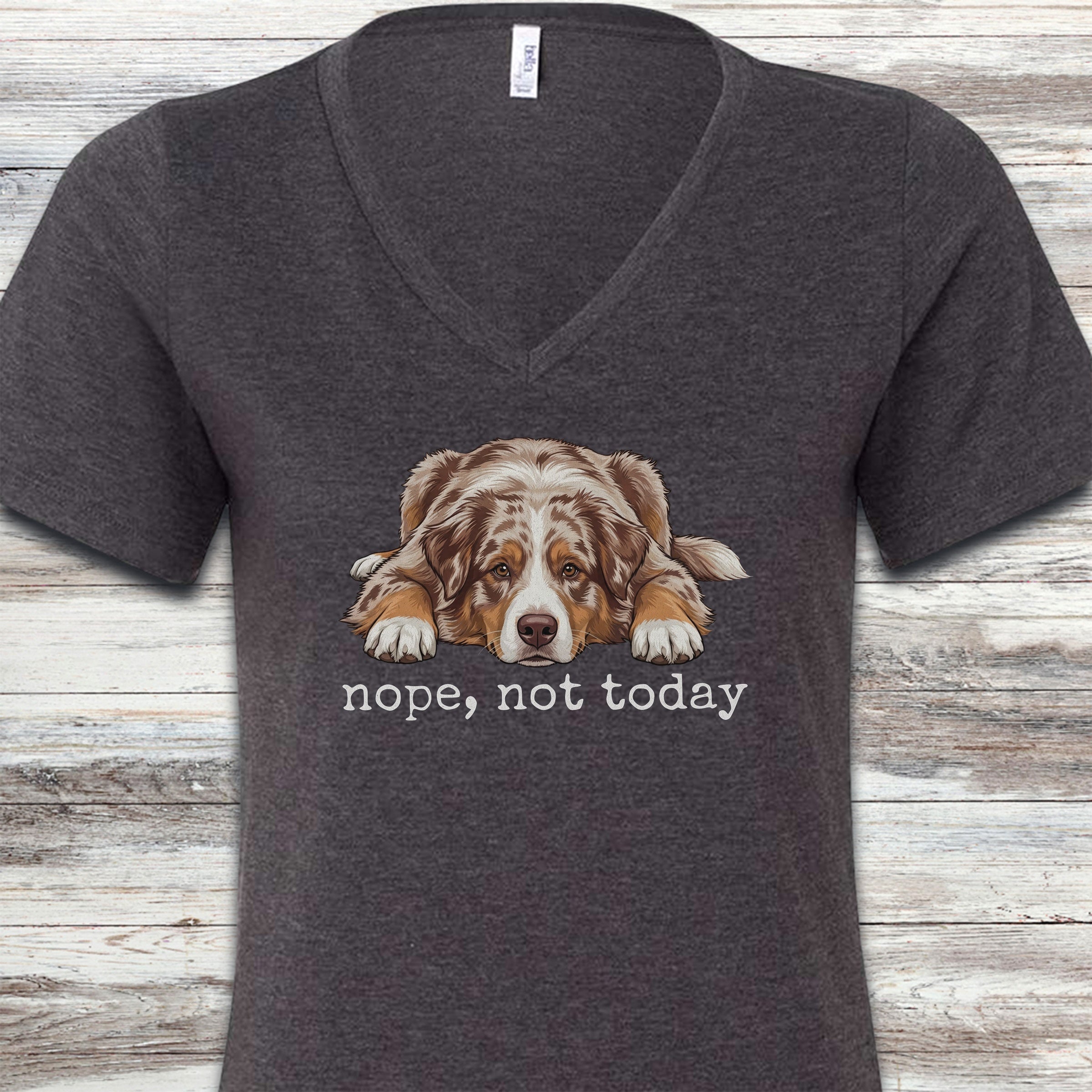 Australian Shepherd Red Nope V-Neck Tee - Dark Grey Heather