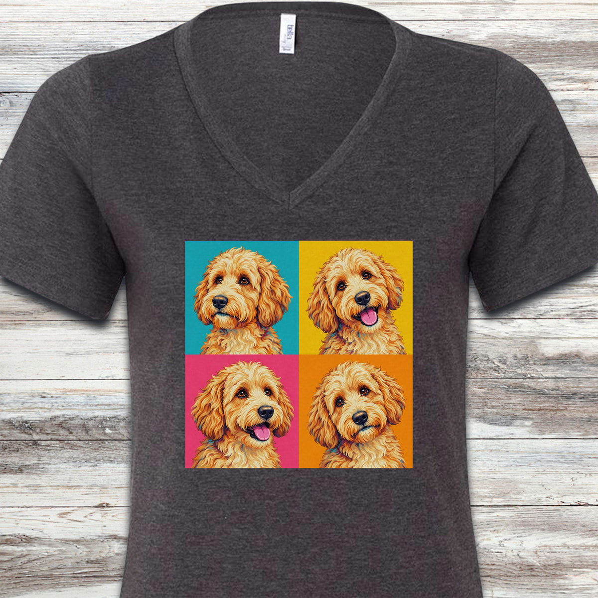 Goldendoodle Pop Art V-Neck Tee - Dark Grey Heather