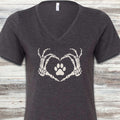 Skeleton Hands V-Neck Tee - Dark Grey Heather