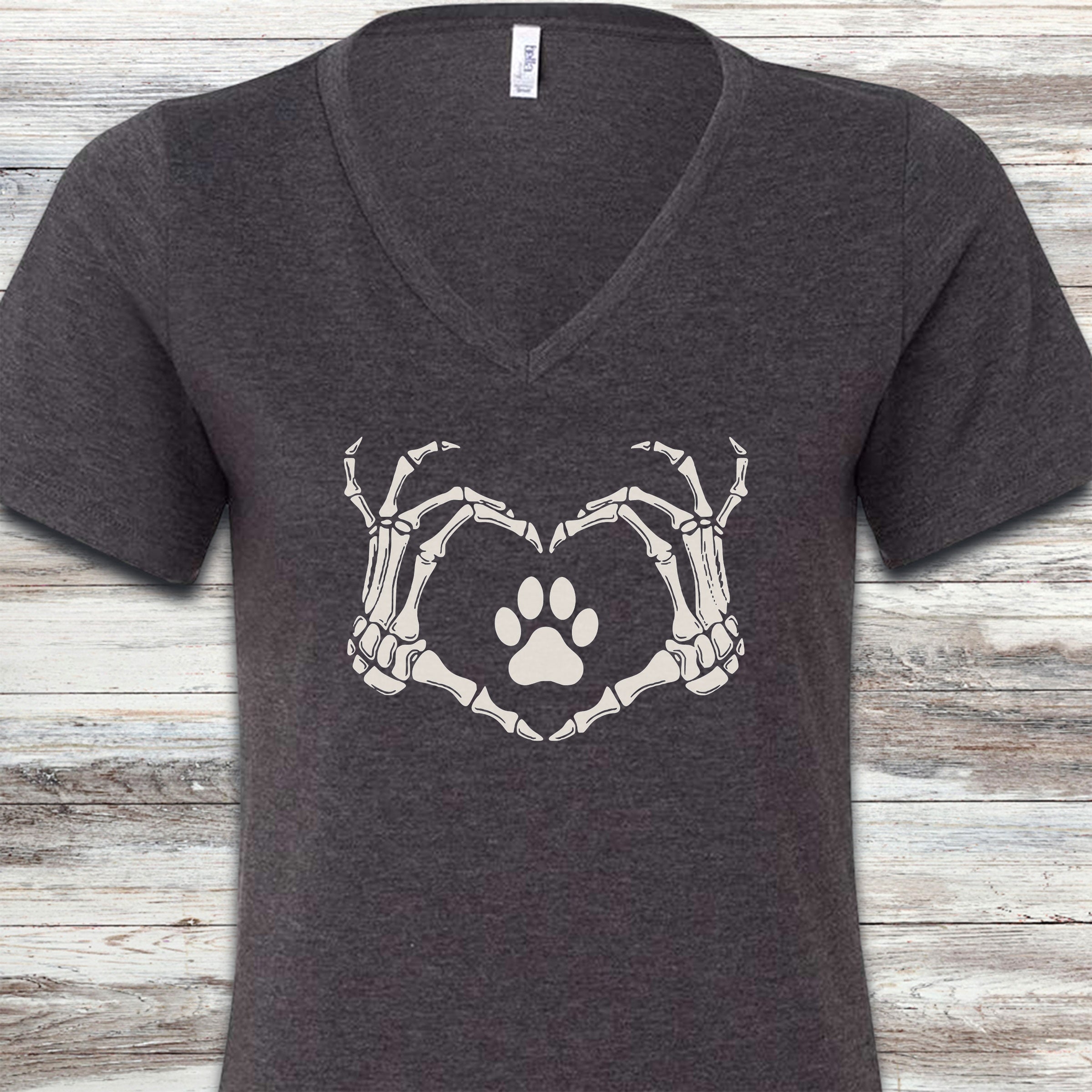 Skeleton Hands V-Neck Tee - Dark Grey Heather